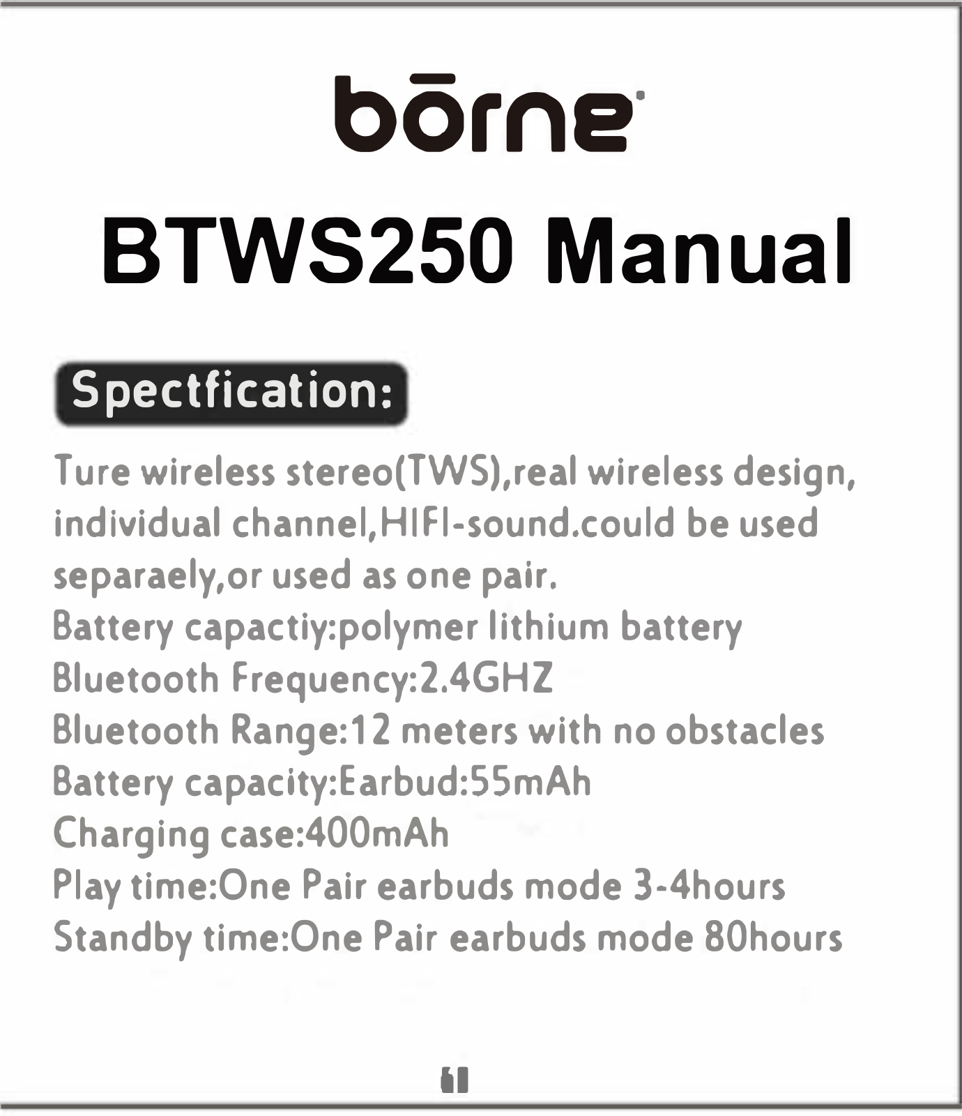 Edco Electronics BTWS250 User Manual