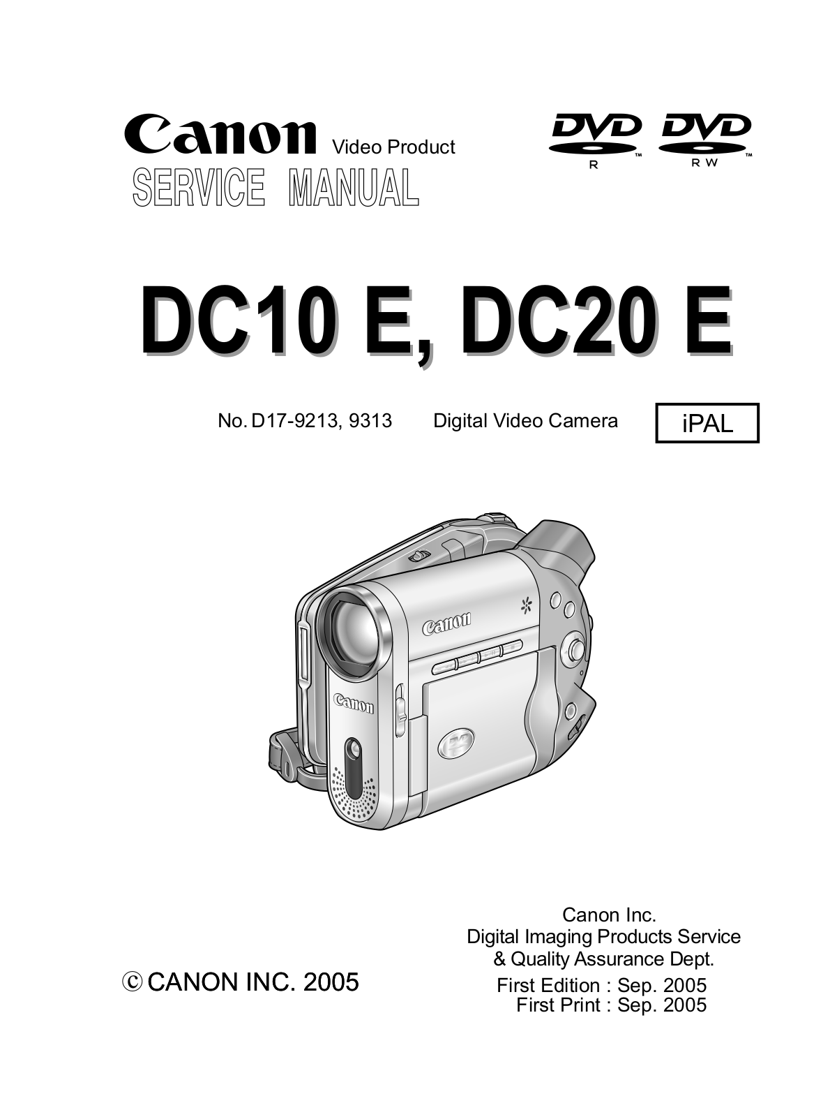 CANON DC10 E, DC20 E Service Manual