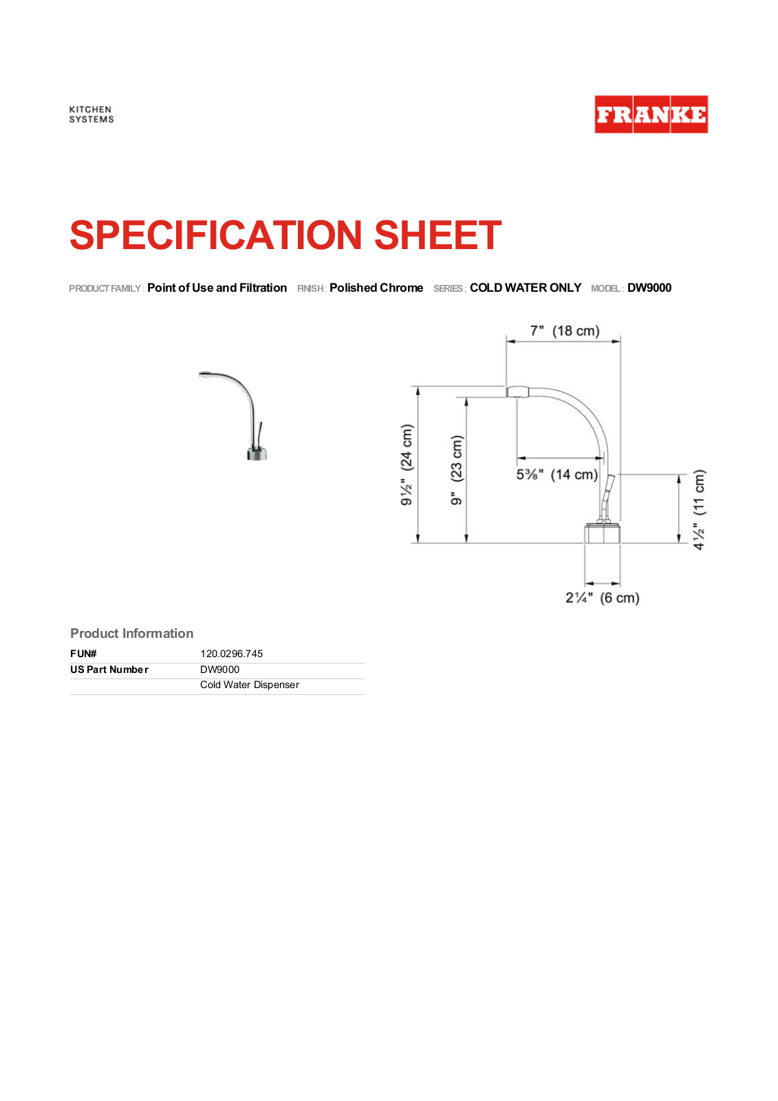 Franke DW9000100 Specs