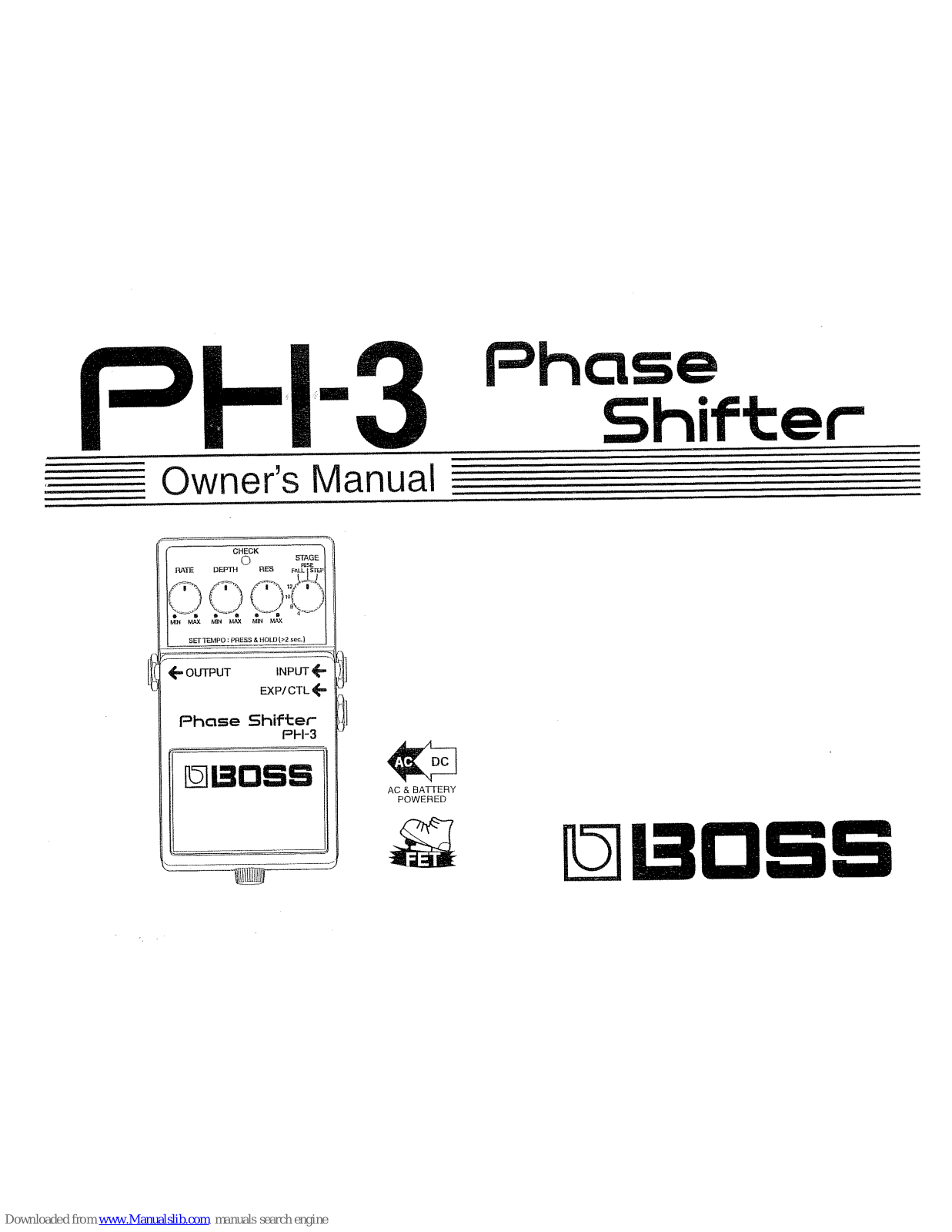 Boss PH-3 Phase Shifter Owner's Manual