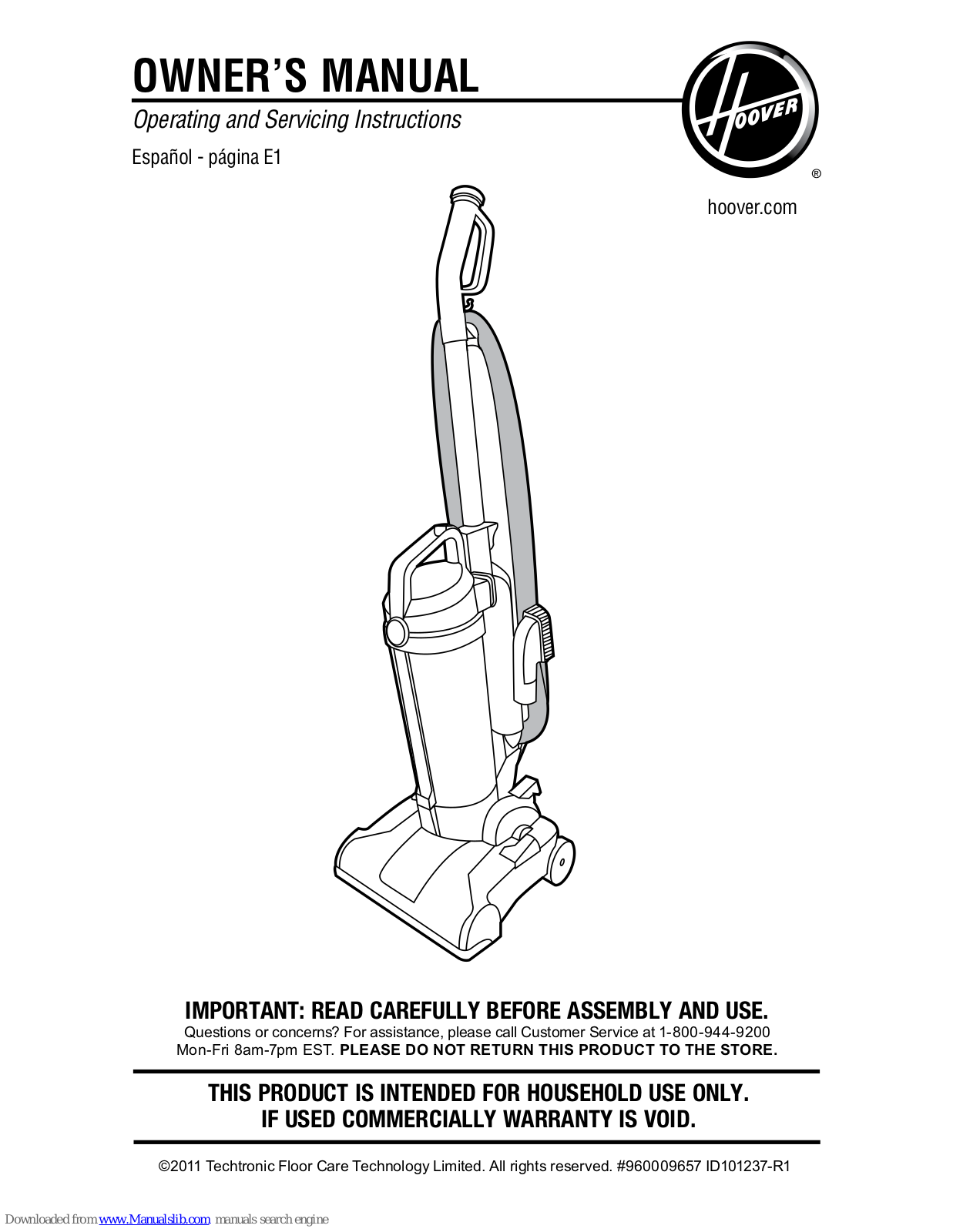 Hoover UH20020W Owner's Manual