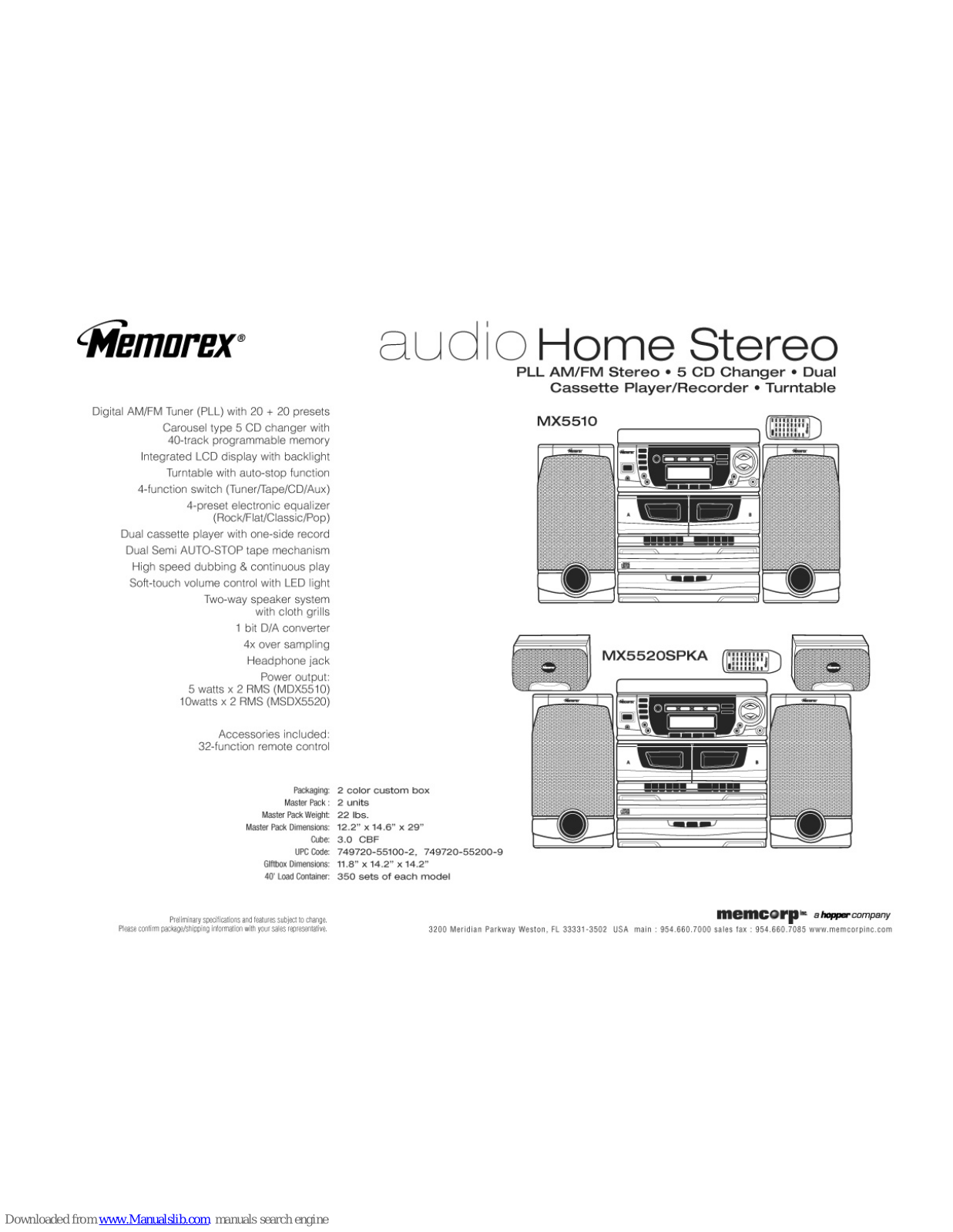 Memorex MX5510, MX55220SPKA Specifications - ManualMachine.com