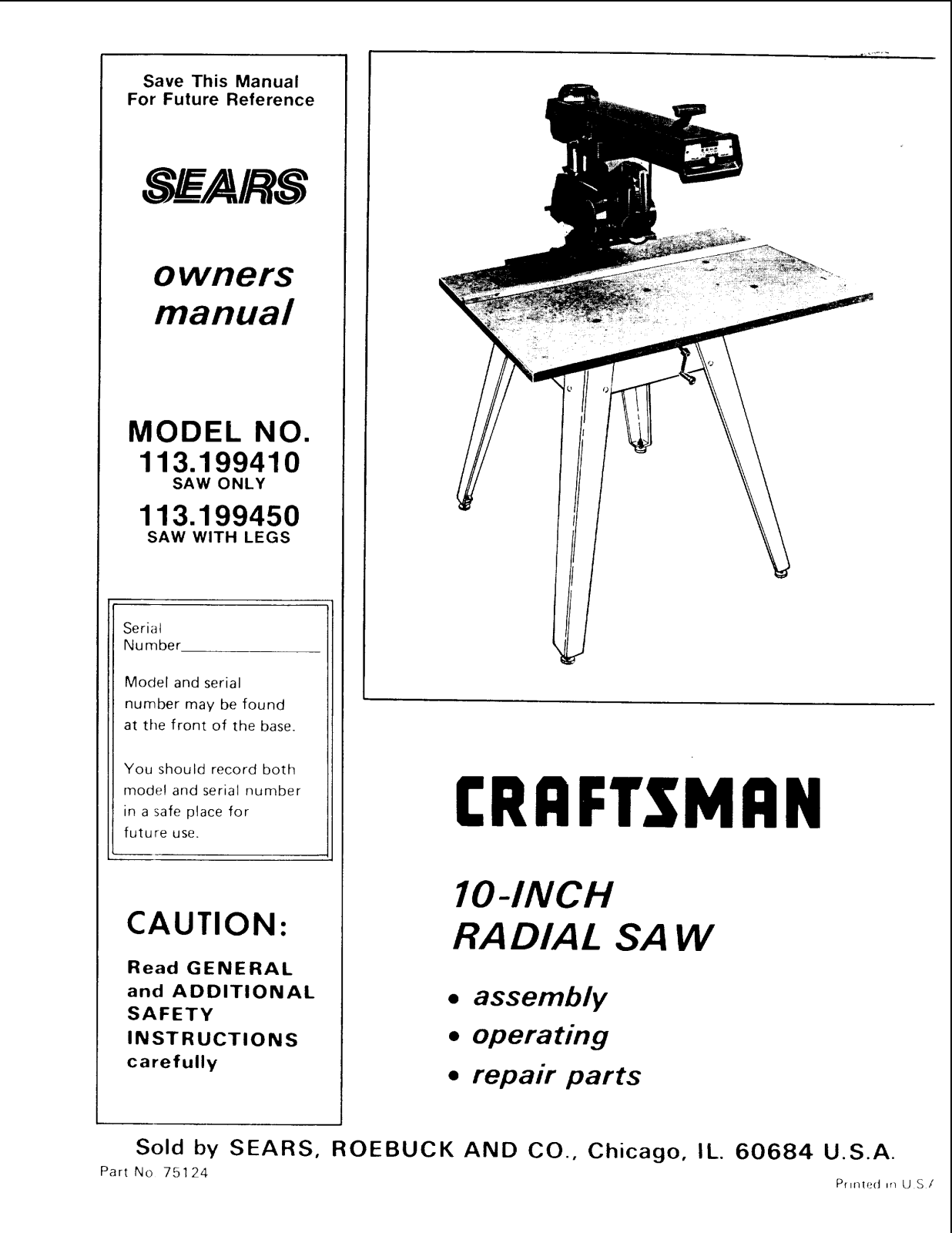 Craftsman 113199410, 113199450 Owner’s Manual