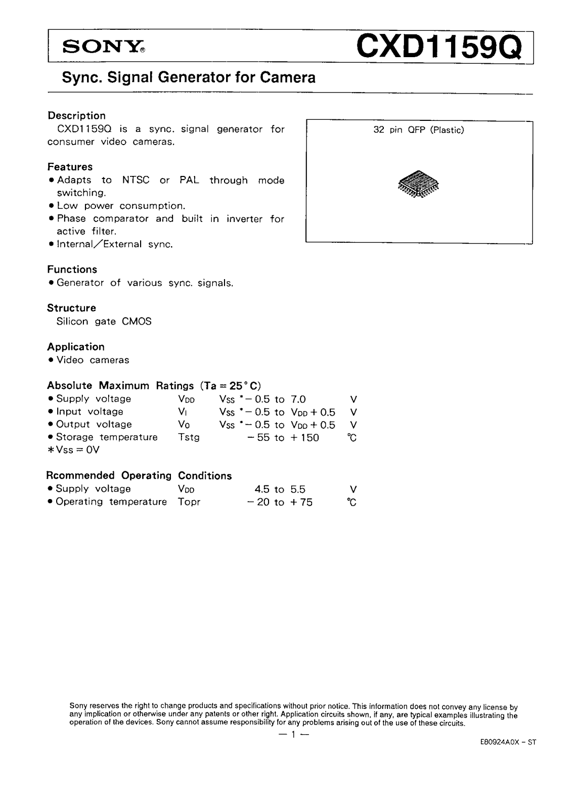 Sony CXD1159Q Datasheet