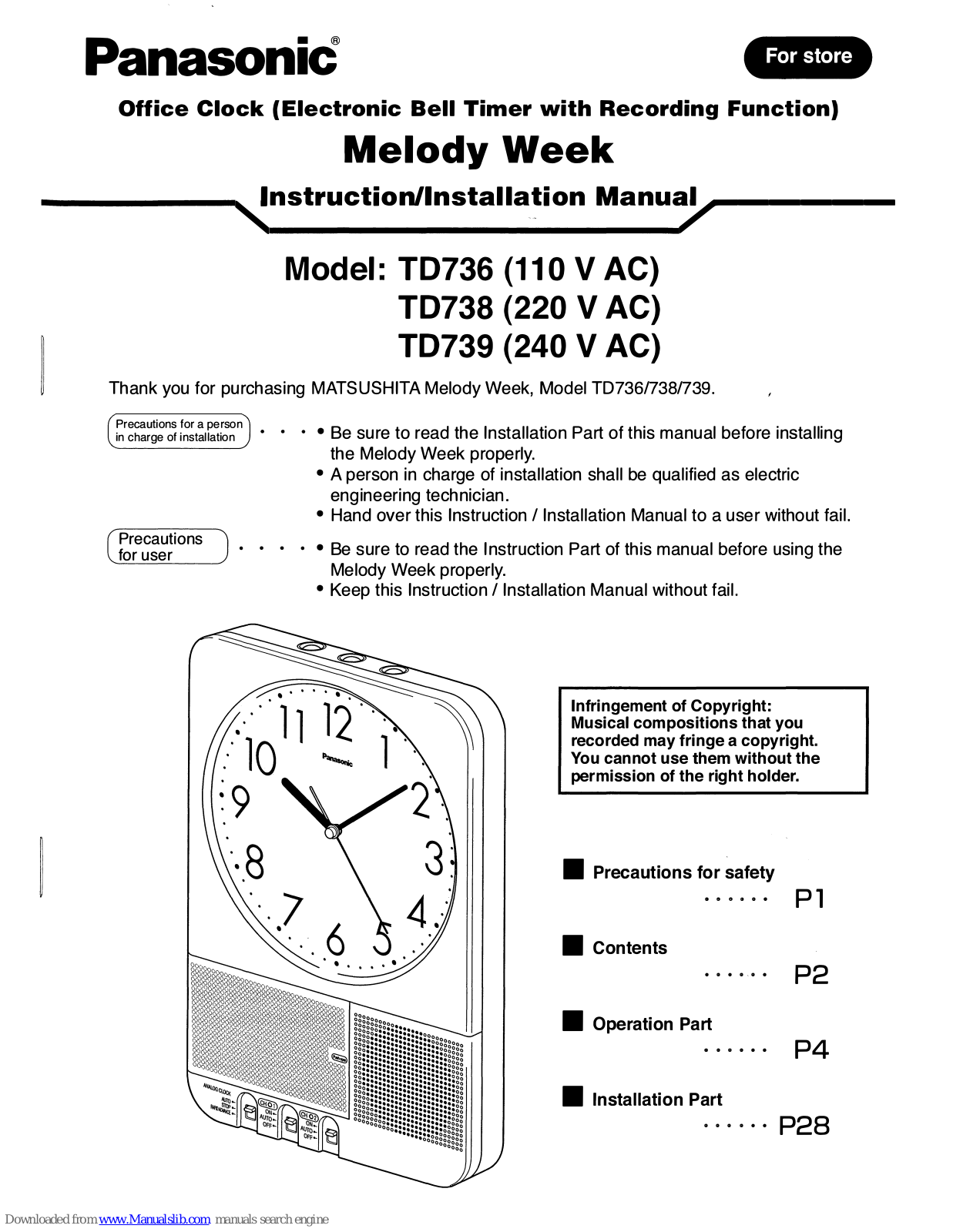 Panasonic Melody Week, TD736, TD738, TD739 Installation Manual - ManualMachine.com