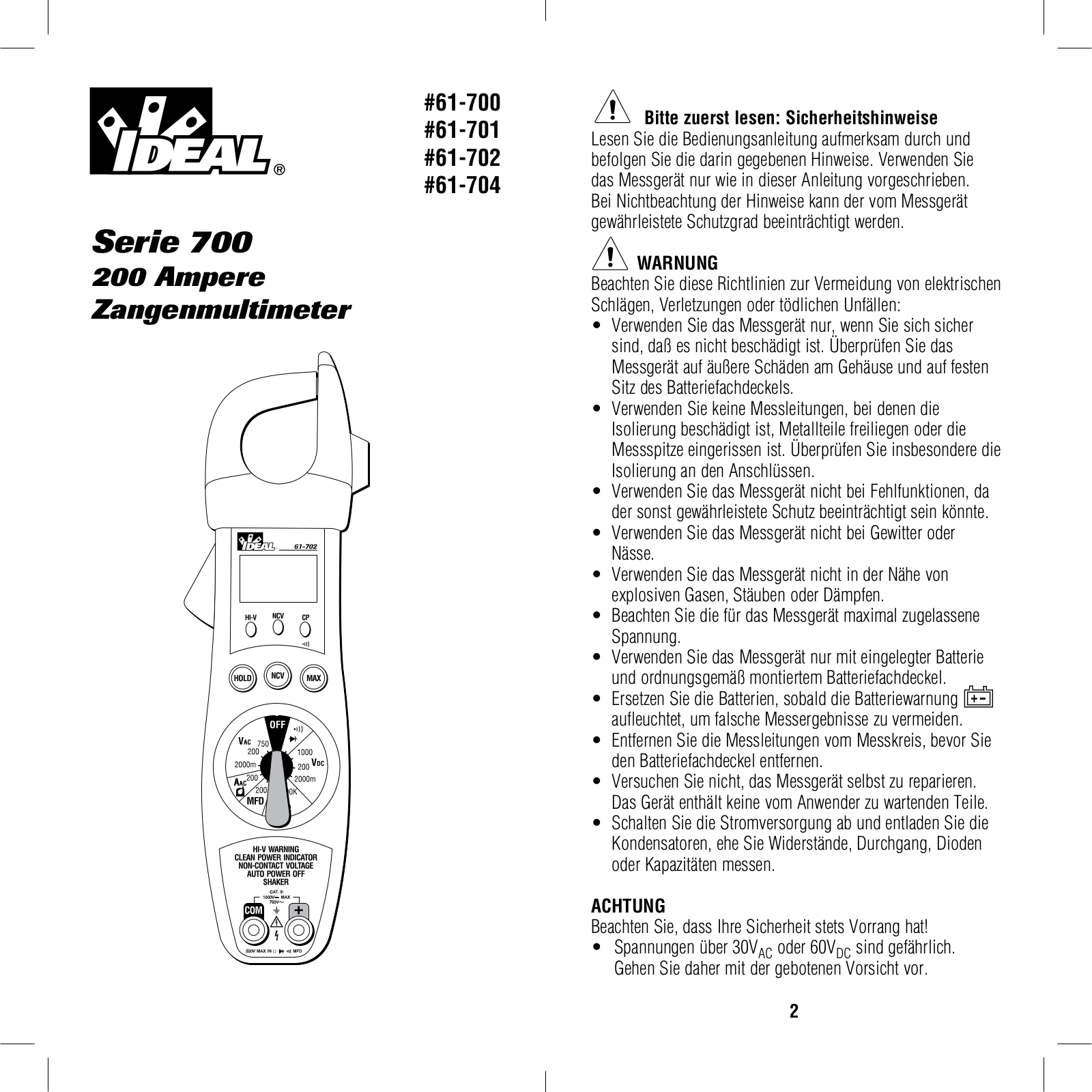 IDEAL Electrical 61-700, 61-701, 61-702, 61-704 Instruction Sheet