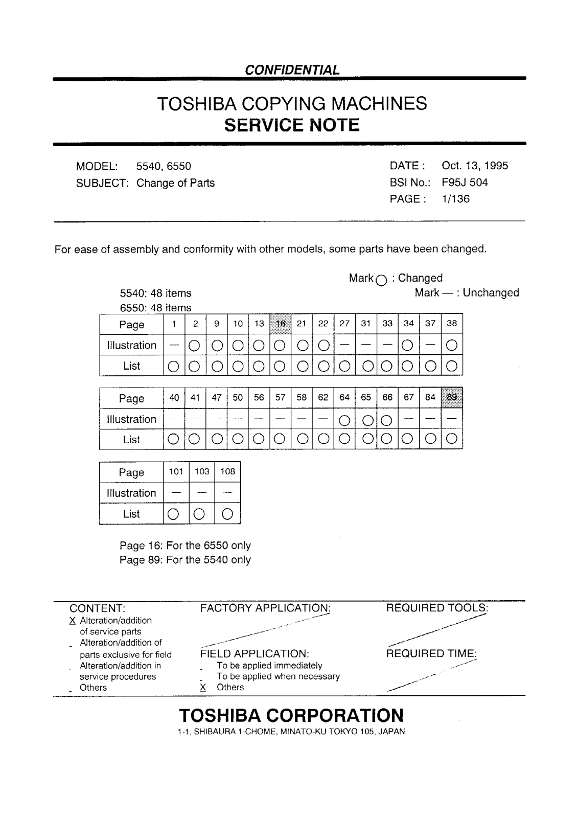 Toshiba f95j504 Service Note