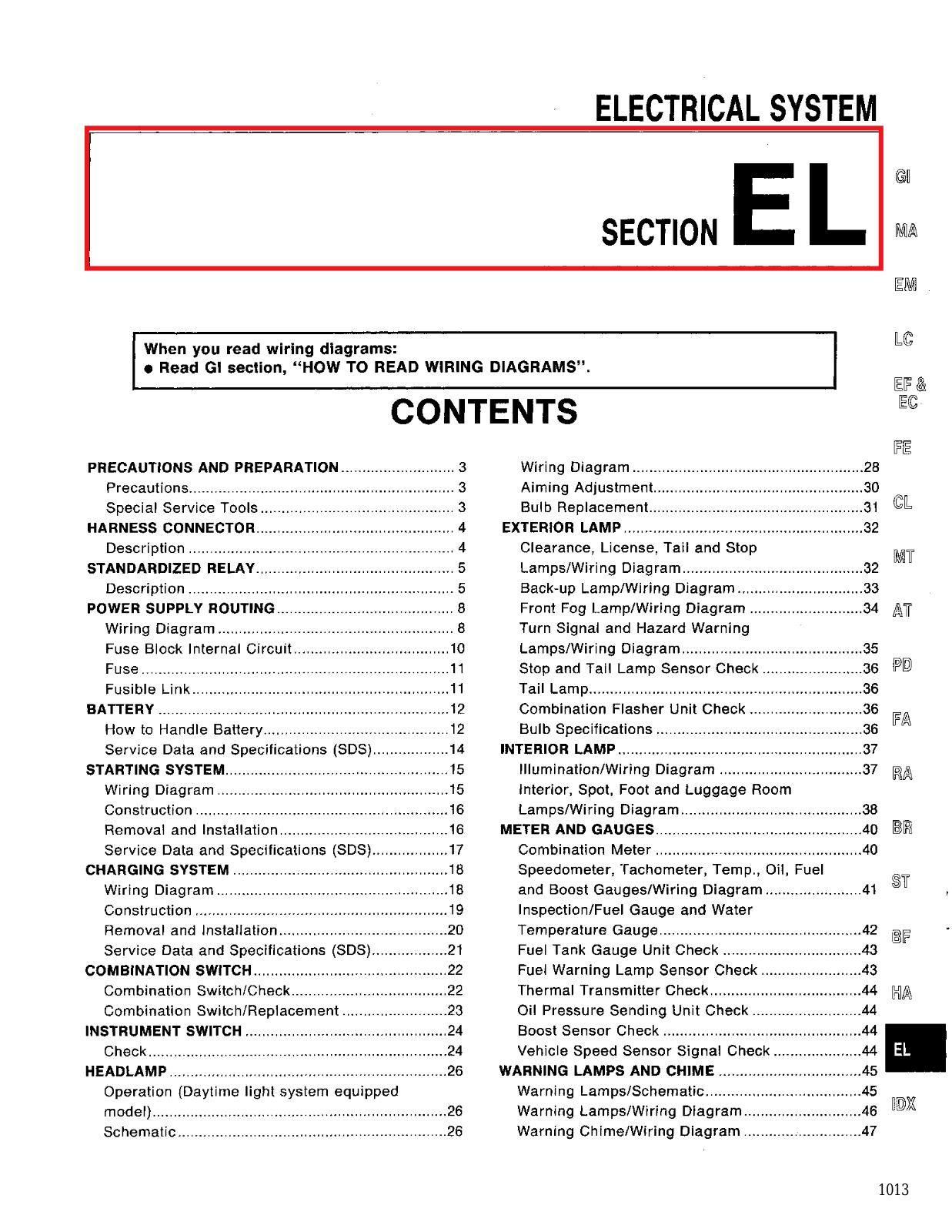 Nissan 300zx Electrical System Section EL 1994 Owner's Manual