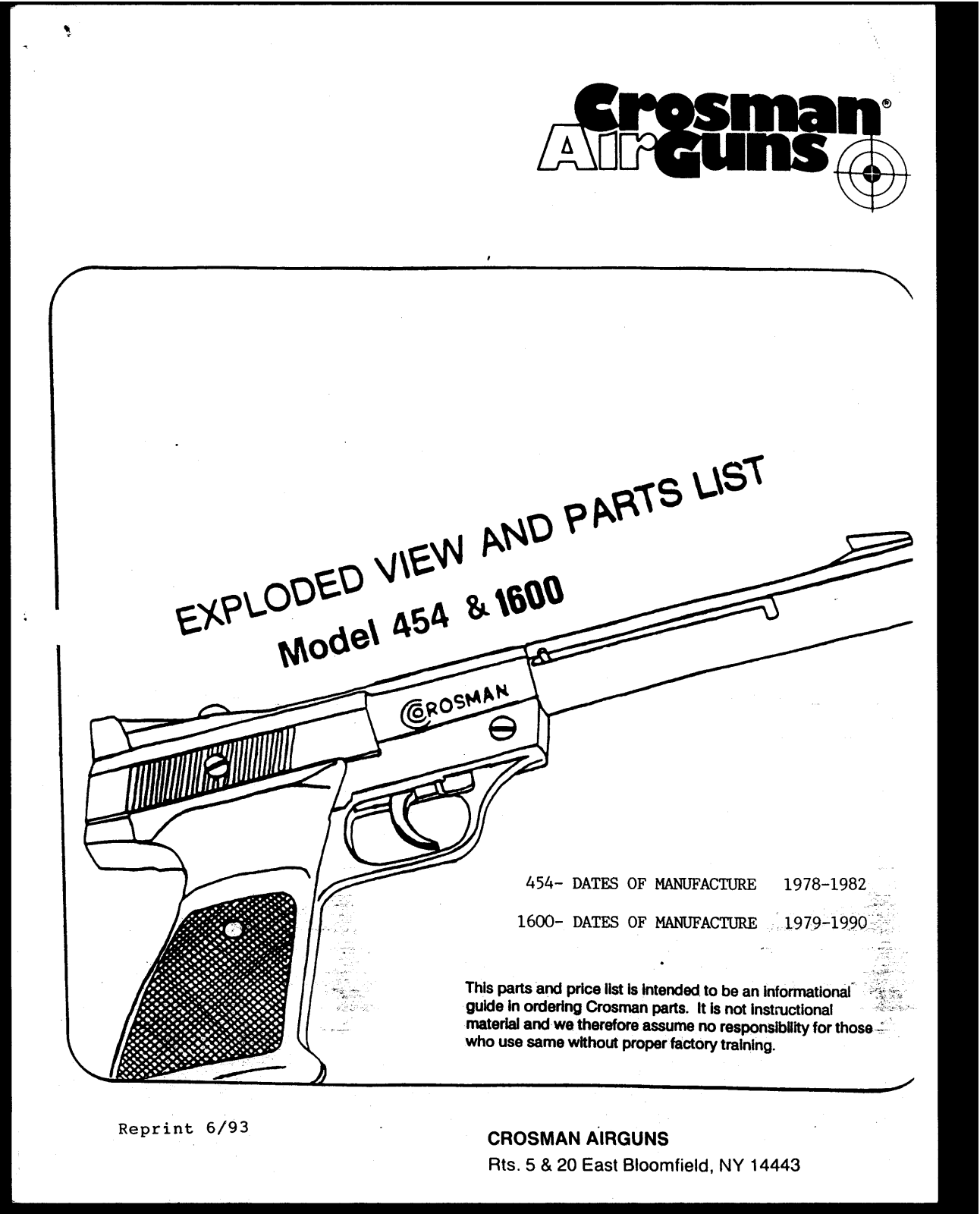 Crosman 454, 1600 Parts List