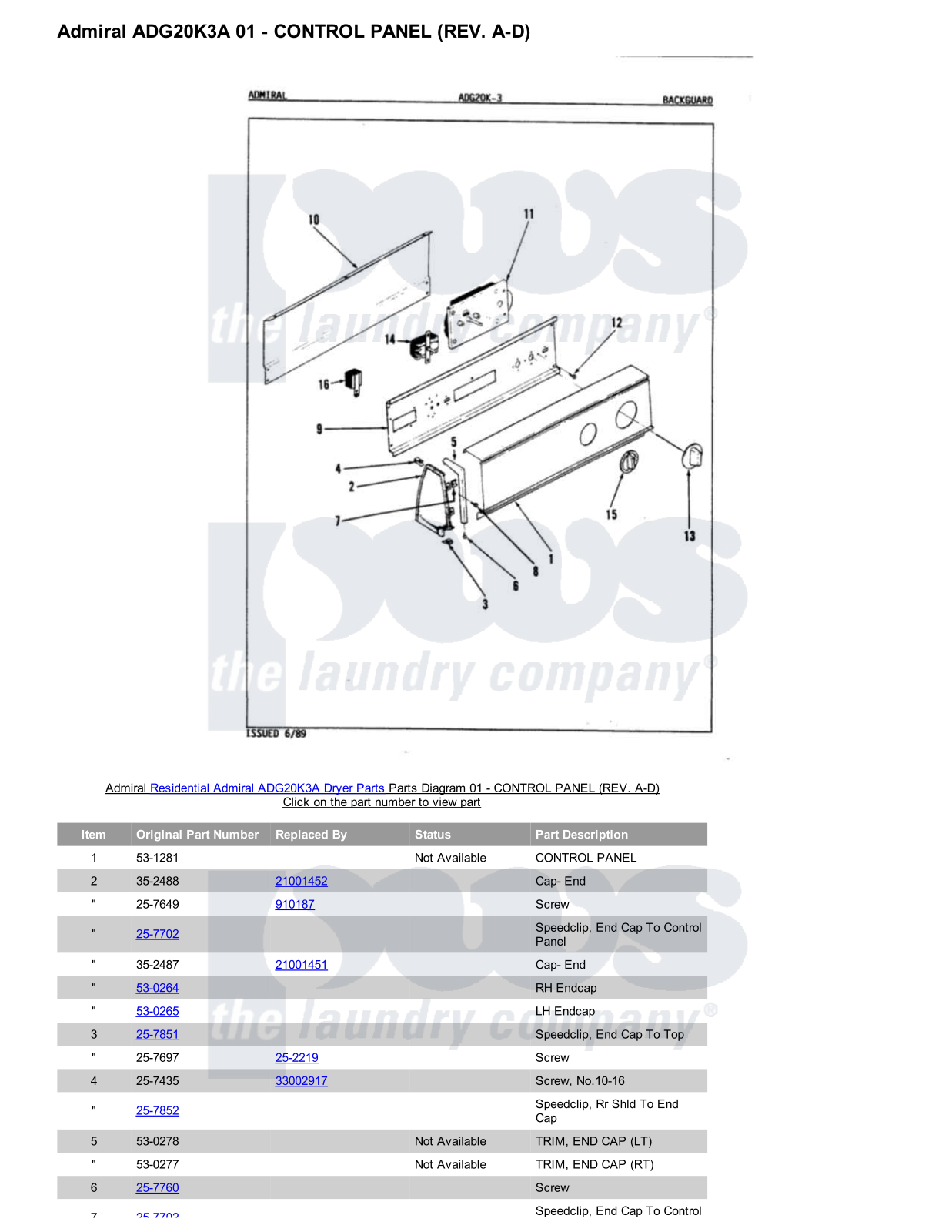 Admiral ADG20K3A Parts Diagram