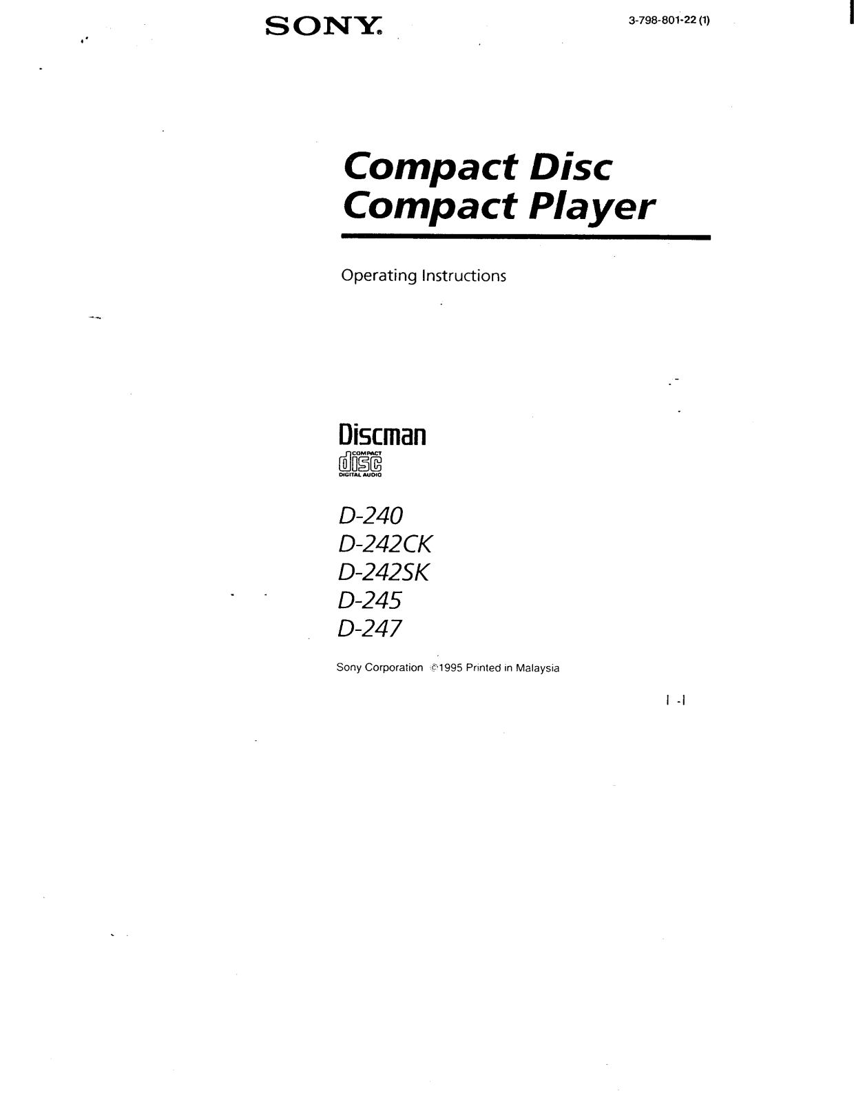 Sony D-247, D-245, D-242CK, D-242SK, D-240 User Manual