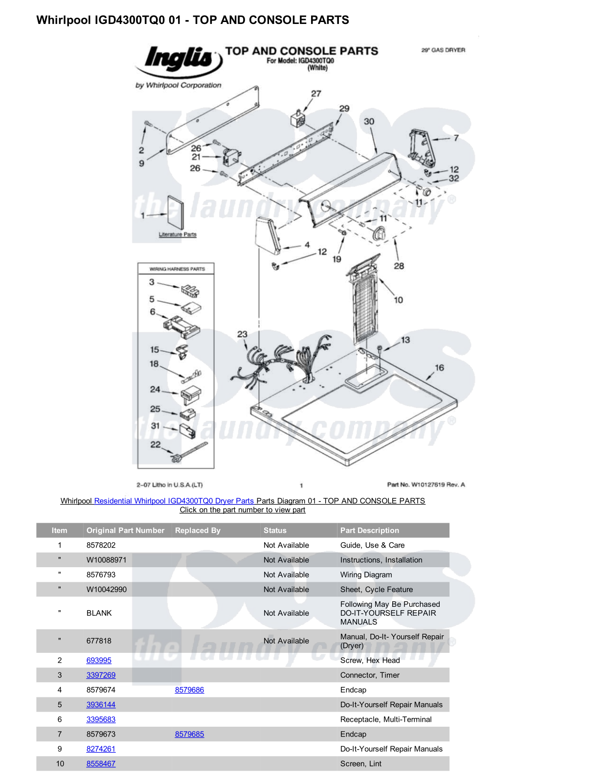 Whirlpool IGD4300TQ0 Parts Diagram