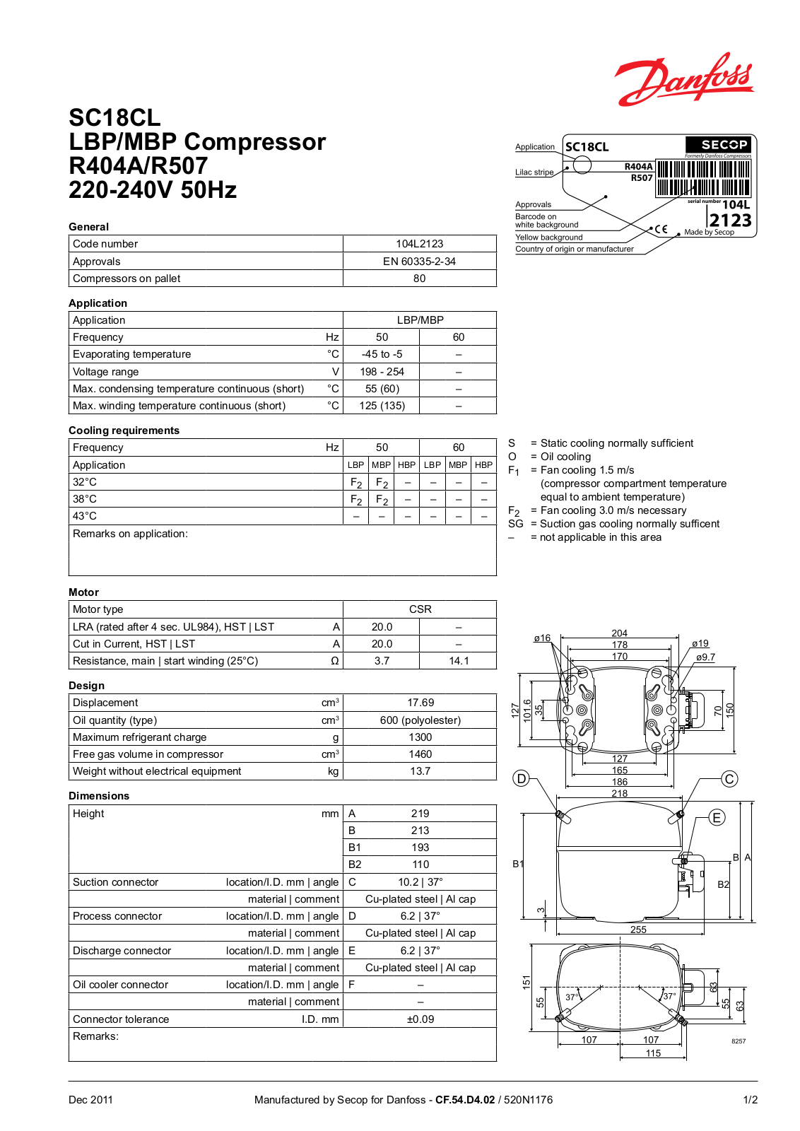 Danfoss SC18CL LBP, SC18CL MBP Data sheet