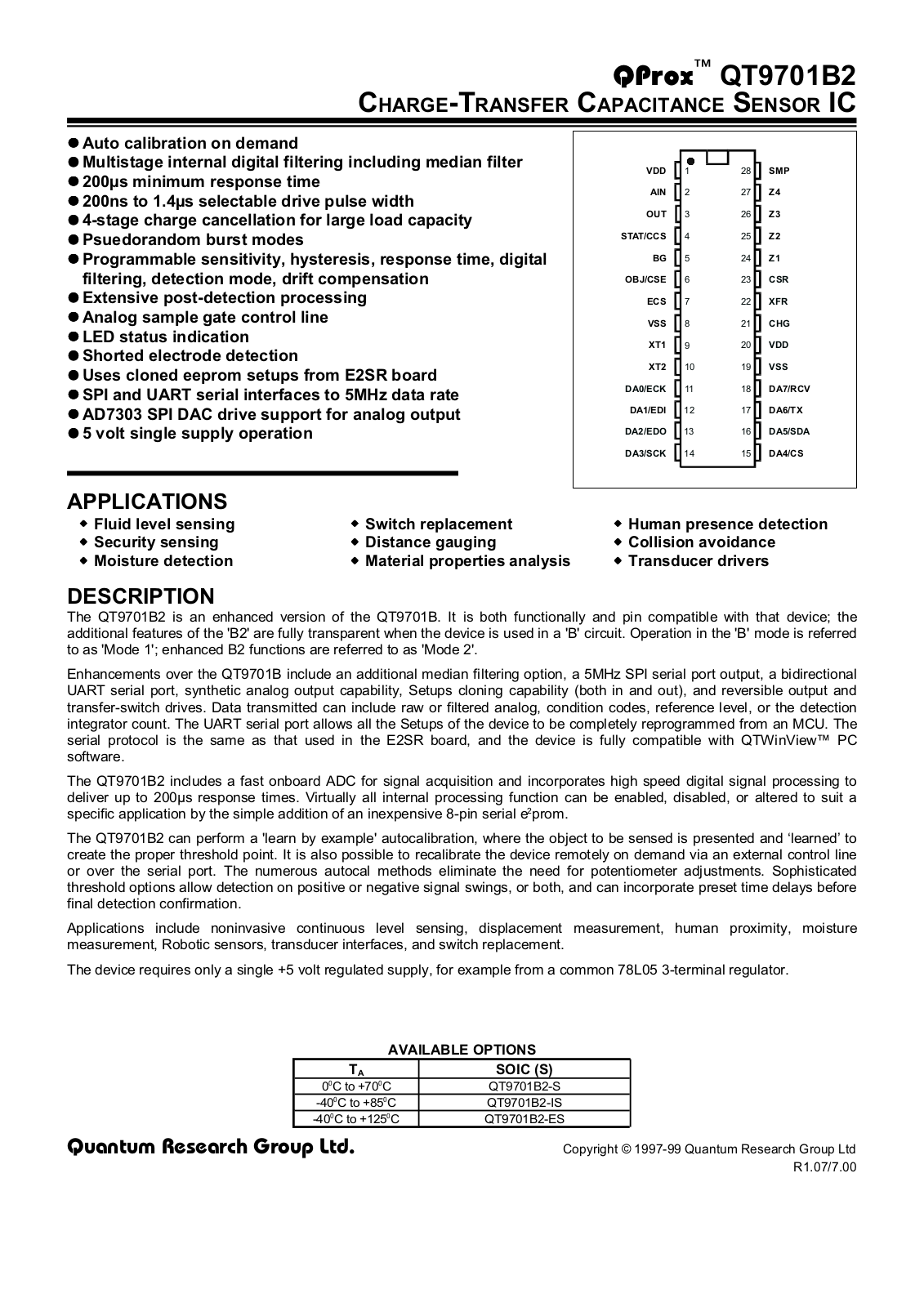 QPROX QT9701B2-ES, QT9701B2-IS, QT9701B2-S Datasheet