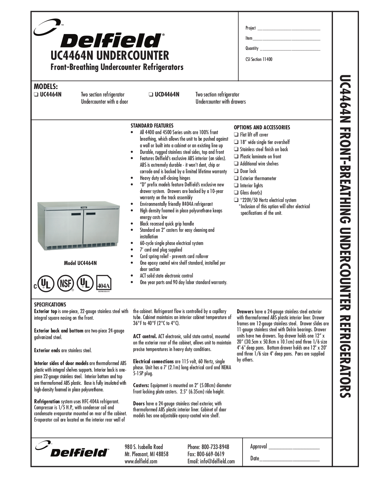 Delfield UCD4464N, UC4464N User Manual