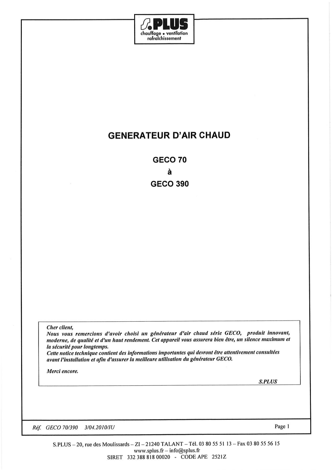 S.PLUS GECO 100 User Manual