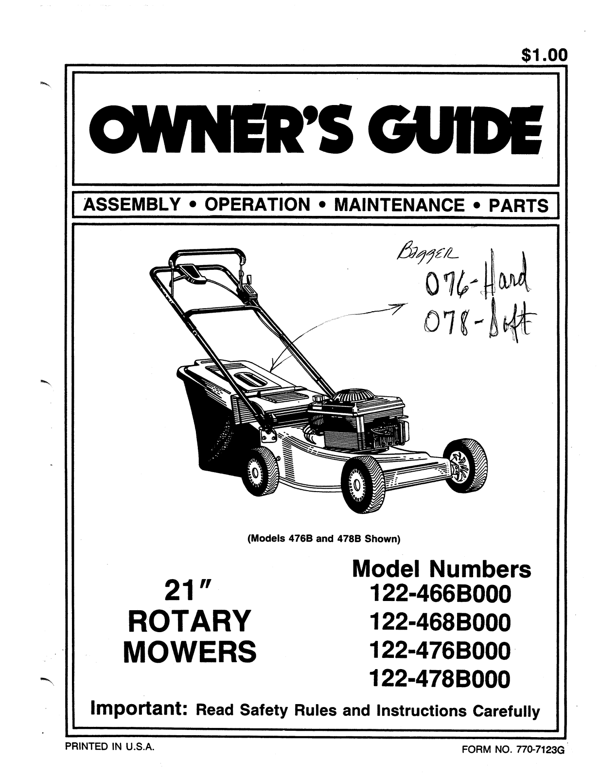 MTD 122-476B000, 122-466B000, 122-468B000, 122-478B000 User Manual