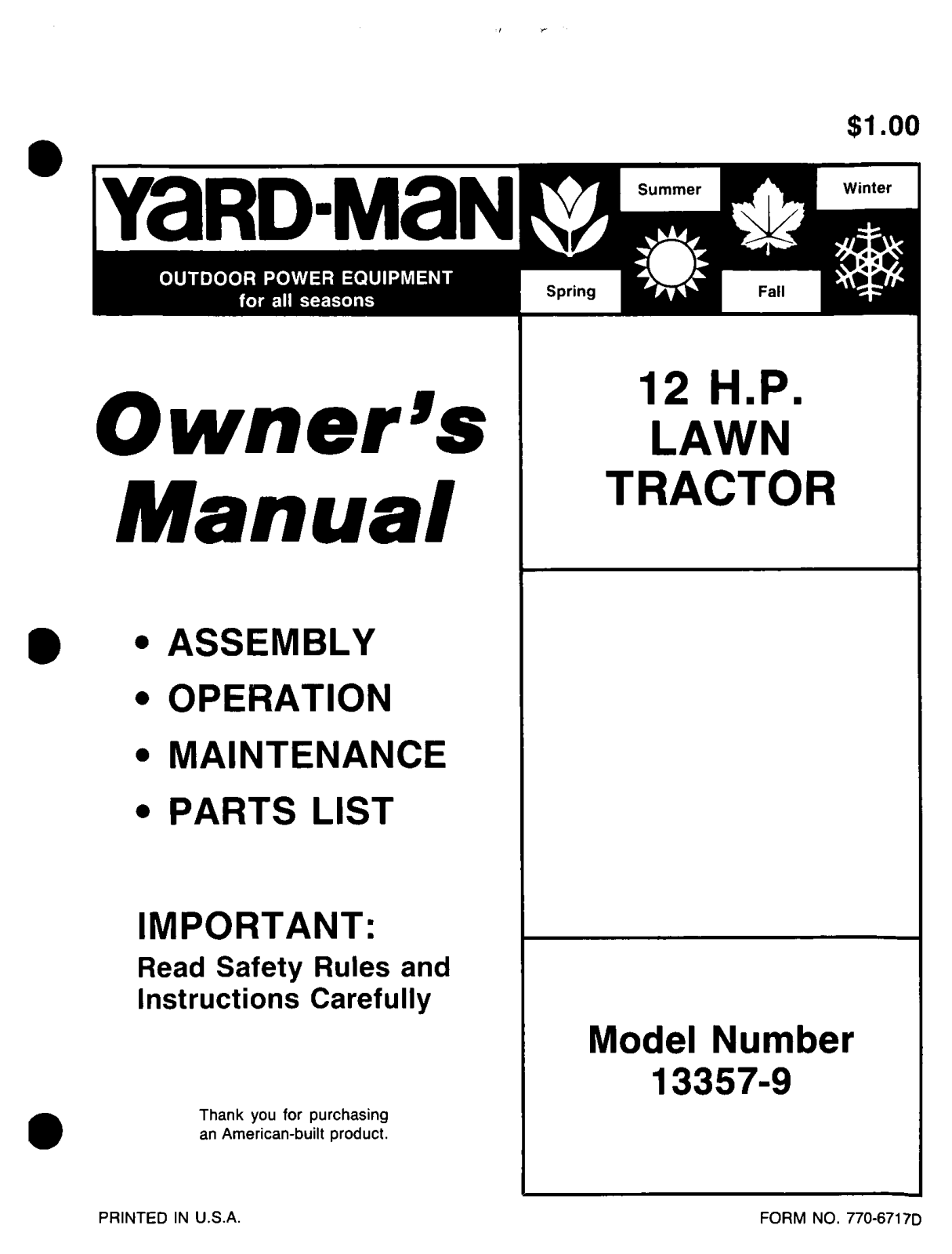 Yard-Man 13357-9 User Manual