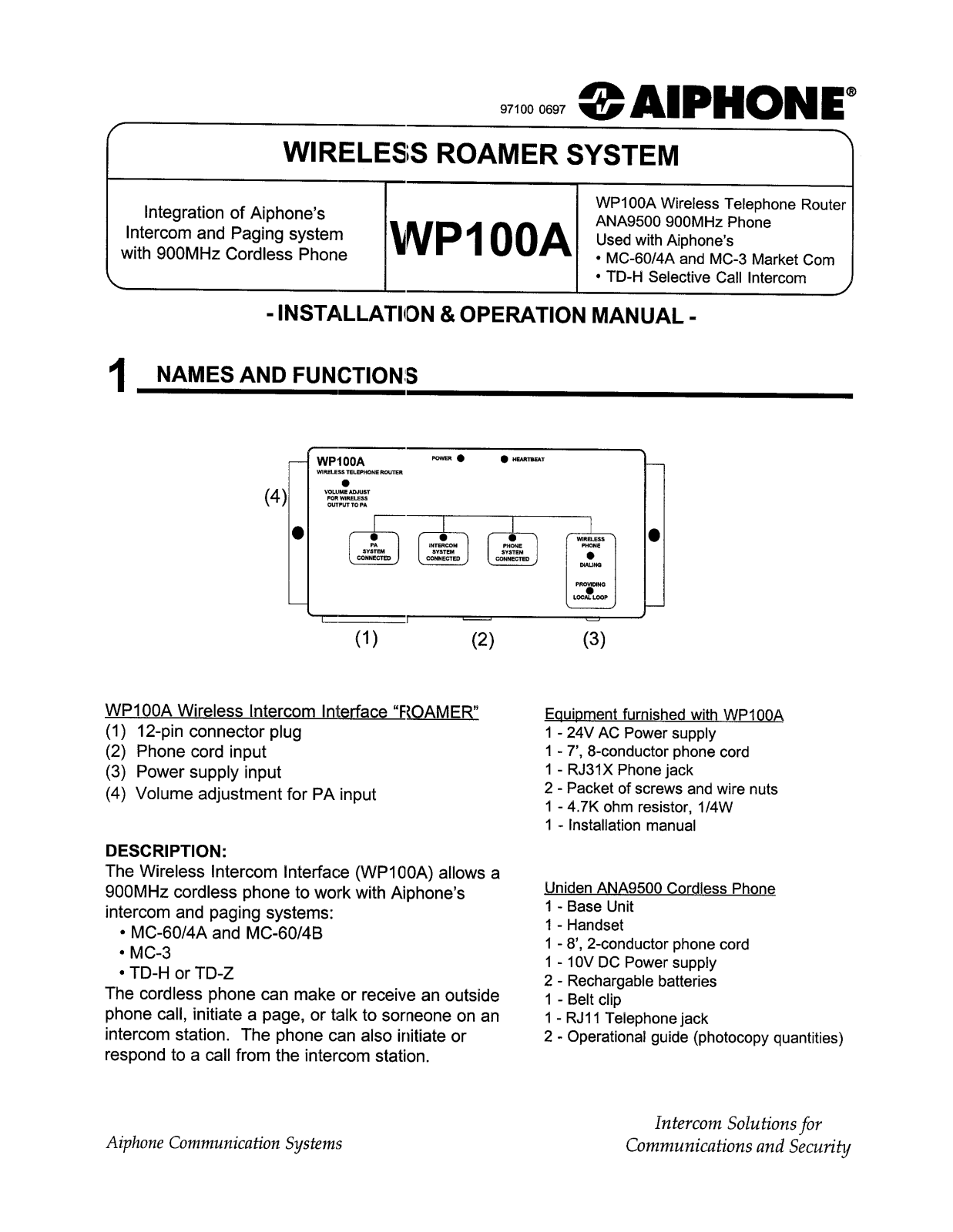 Aiphone ROAMER WP100A User Manual