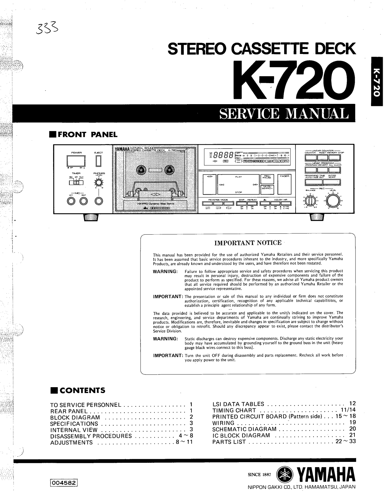 YAMAHA K 720 1, K 720 Diagram