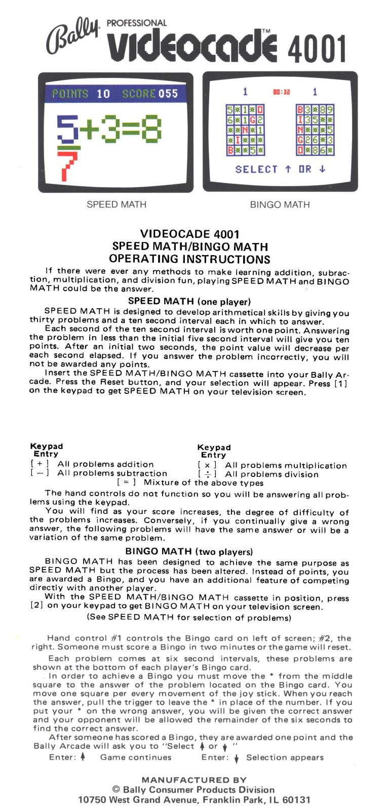 Bally Speed Math   Bingo Math User guide