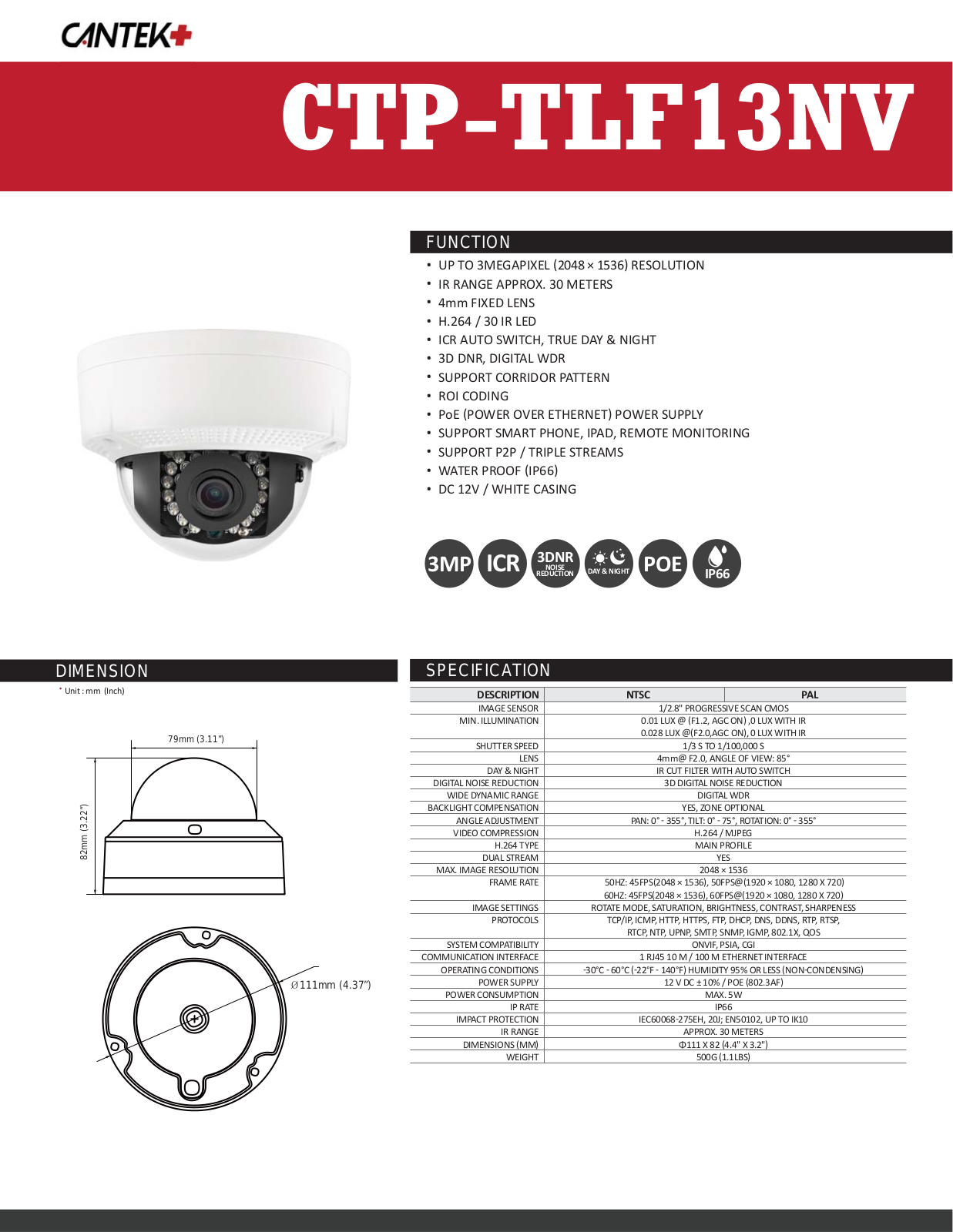 Cantek Plus CTP-TLF13NV Specsheet