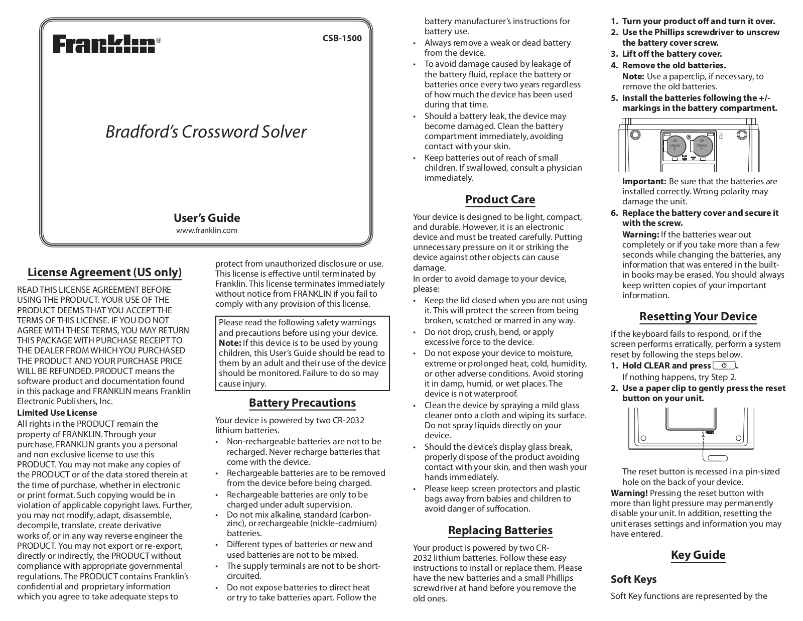 Franklin CSB-1500 User Manual