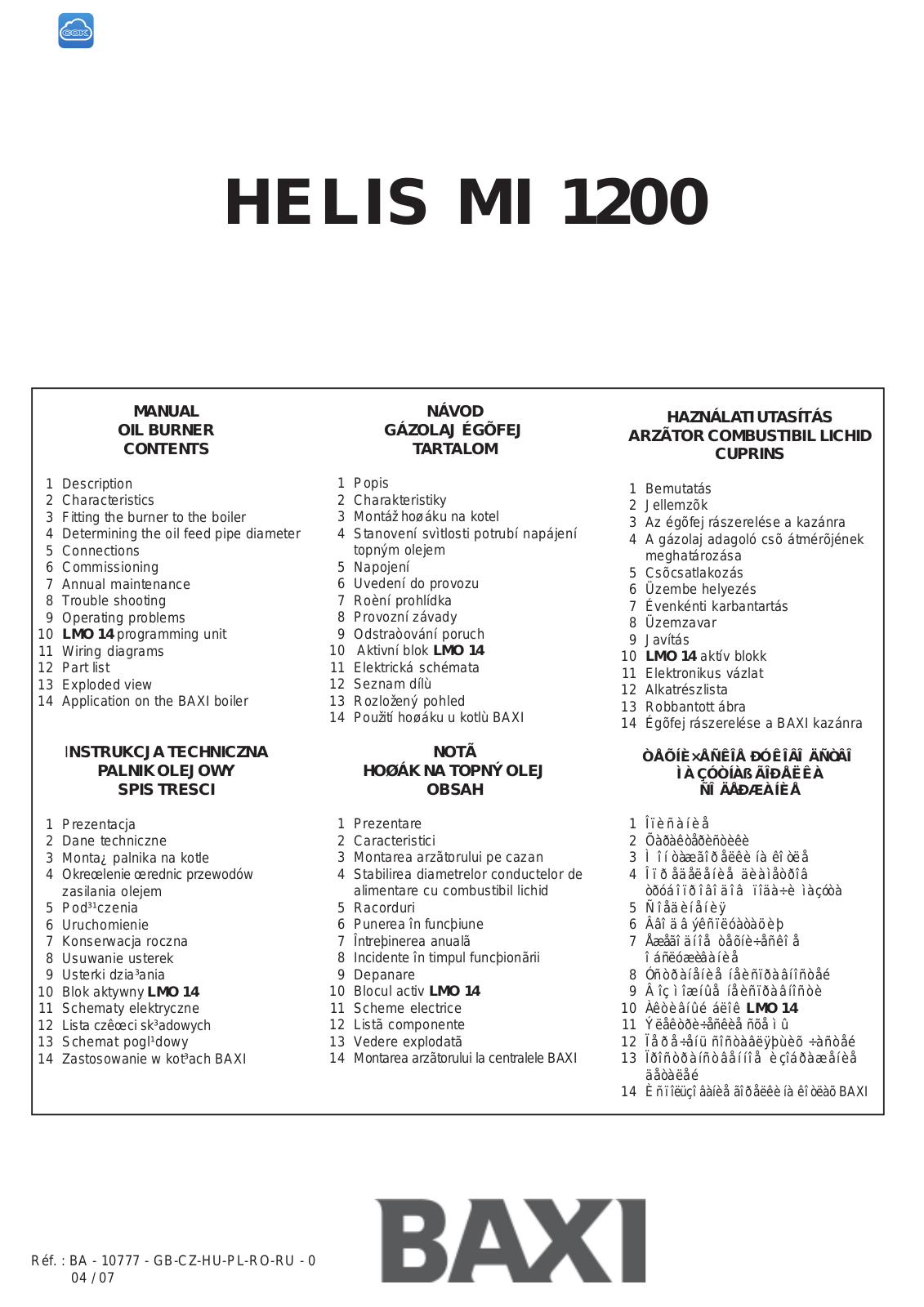 Baxi HELIS MI 1200 User Manual