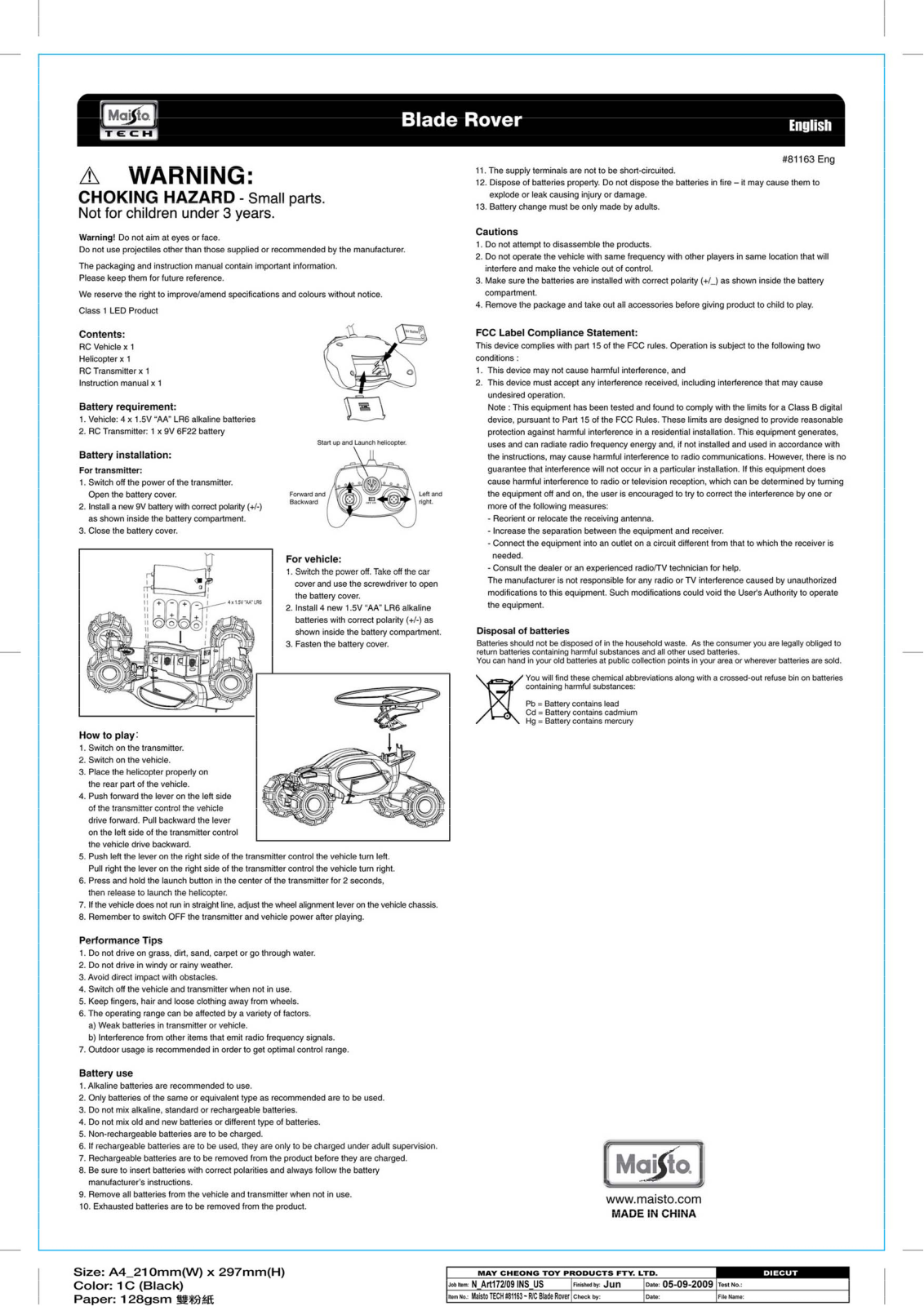 May Cheong Toy Fty 09111RC49, 09111RC27 User Manual