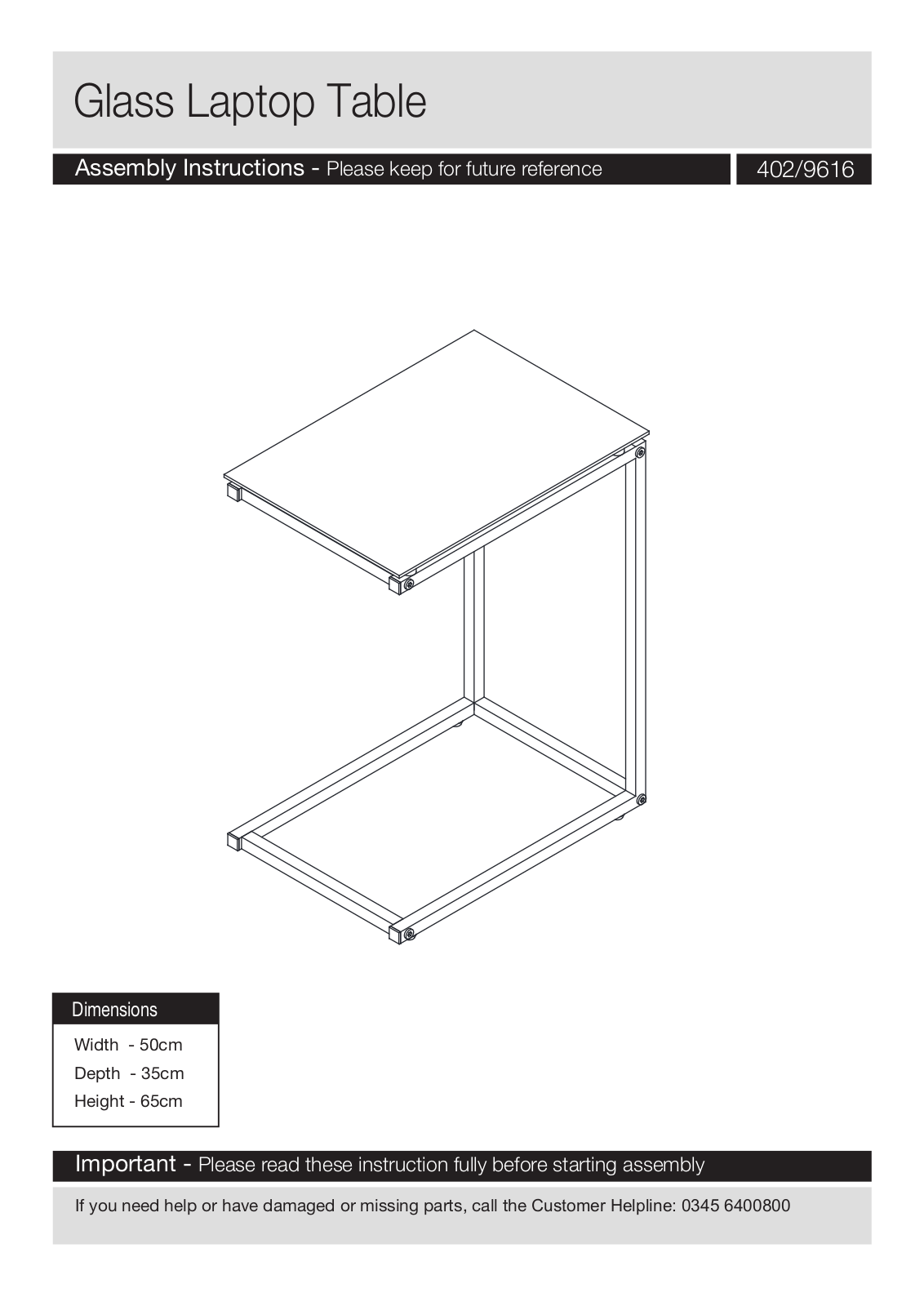 Argos 4029616 ASSEMBLY INSTRUCTIONS