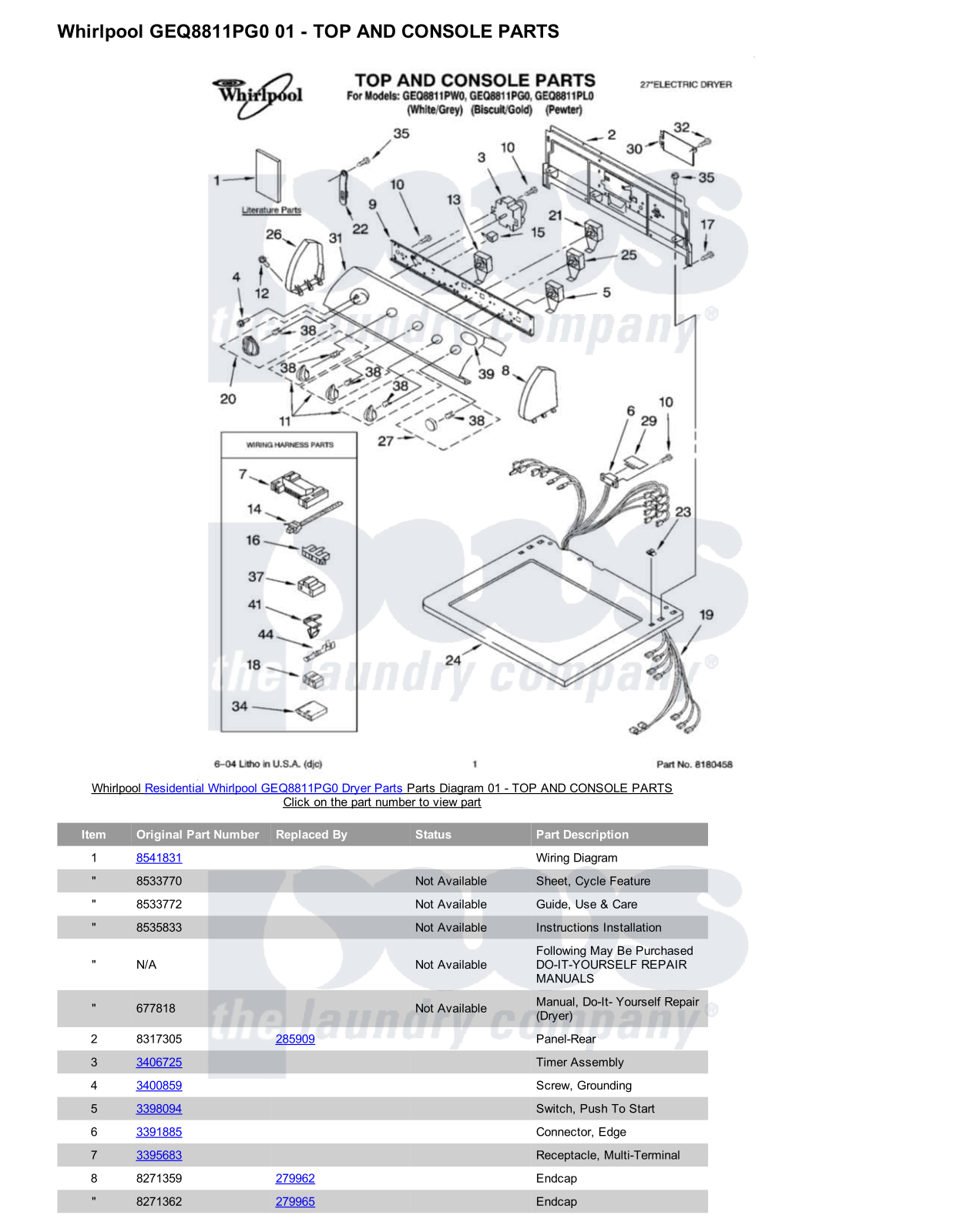 Whirlpool GEQ8811PG0 Parts Diagram