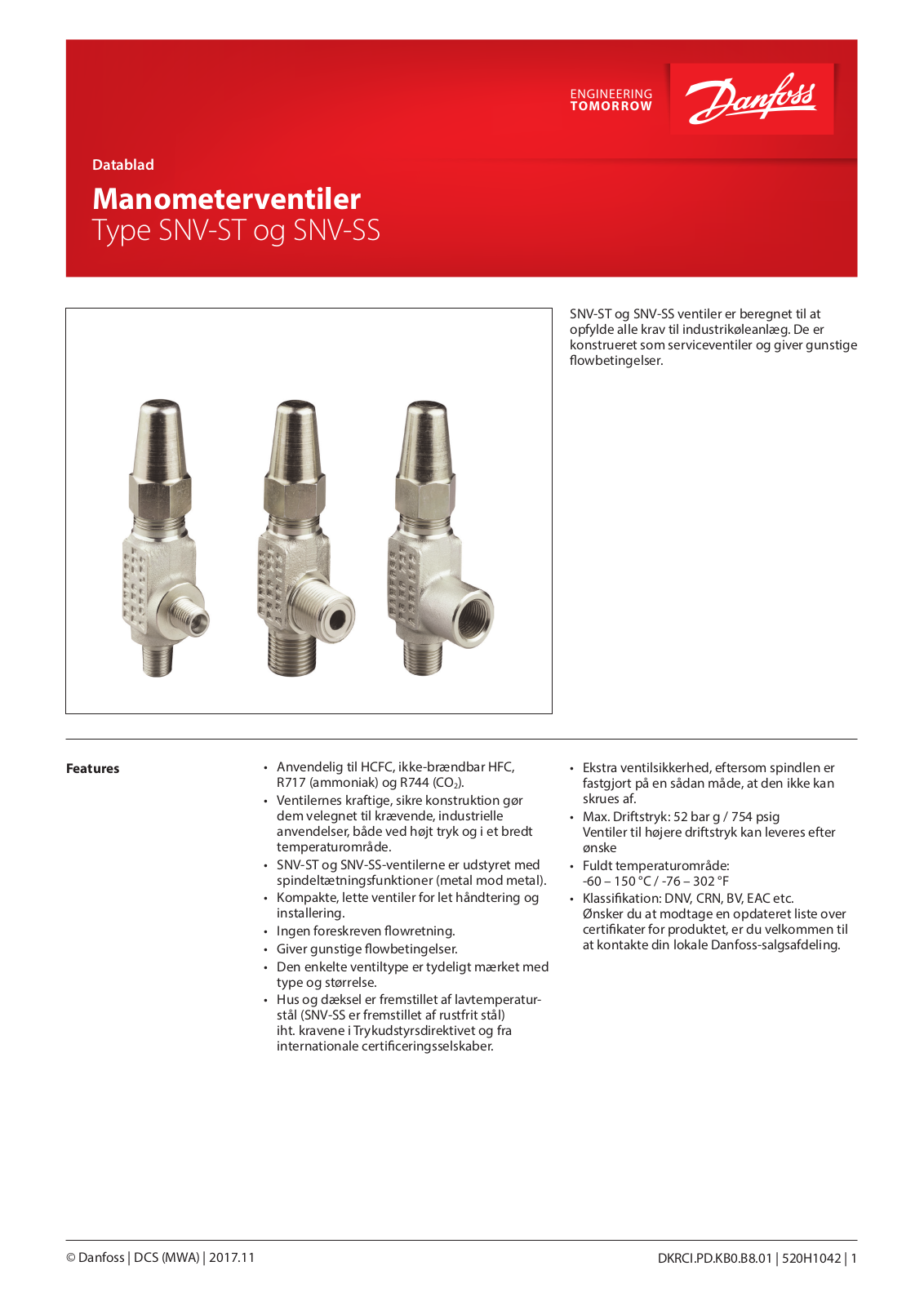 Danfoss SNV-ST, SNV-SS Data sheet