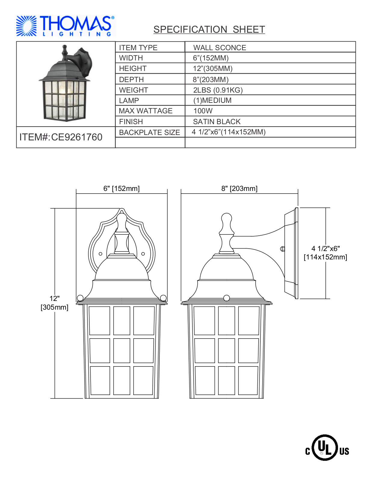 Thomas Lighting CE9261760 User Manual - ManualMachine.com