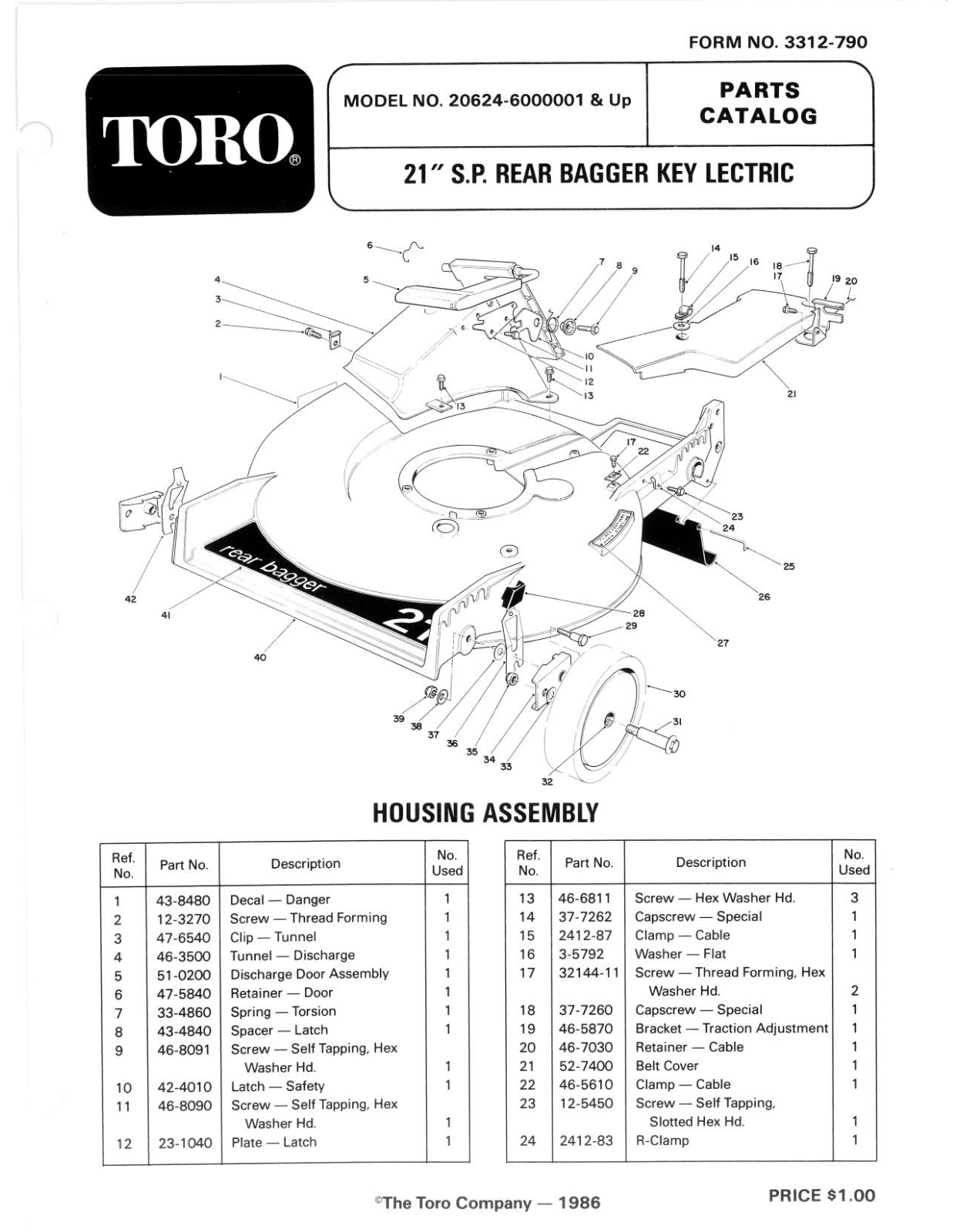 Toro 20624 Parts Catalogue