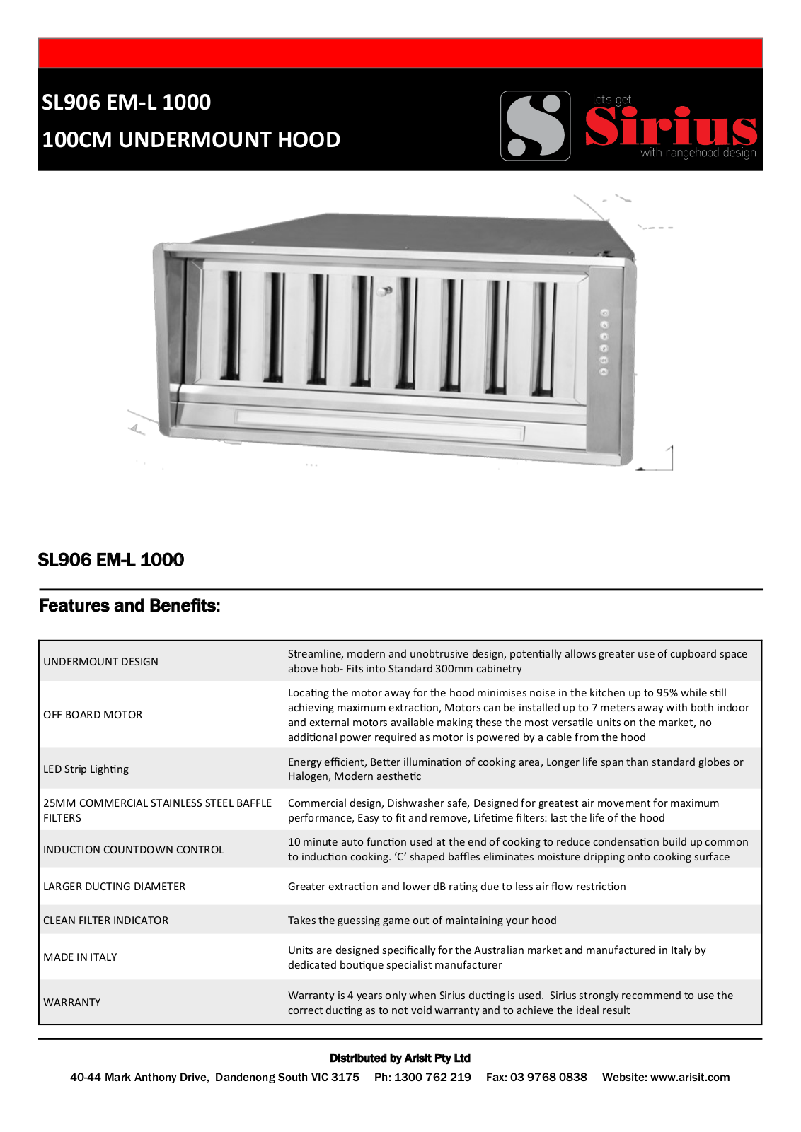 Sirius SL906EML1000SEM2XS31, SL906EML1000SEM5XS31 Specifications Sheet