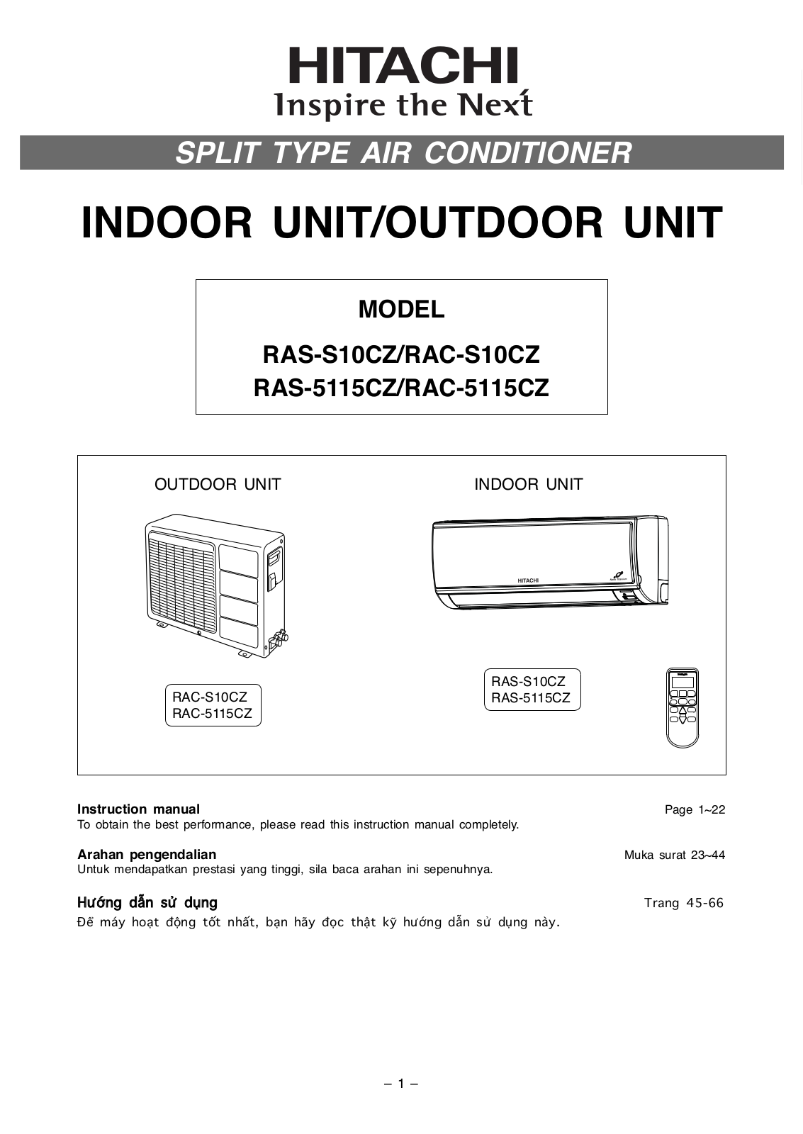 Hitachi RAS-ME09HX1, RAS-ME14HX1, RAC-ME14HX1, RAC-ME09HX1 Instruction Manual