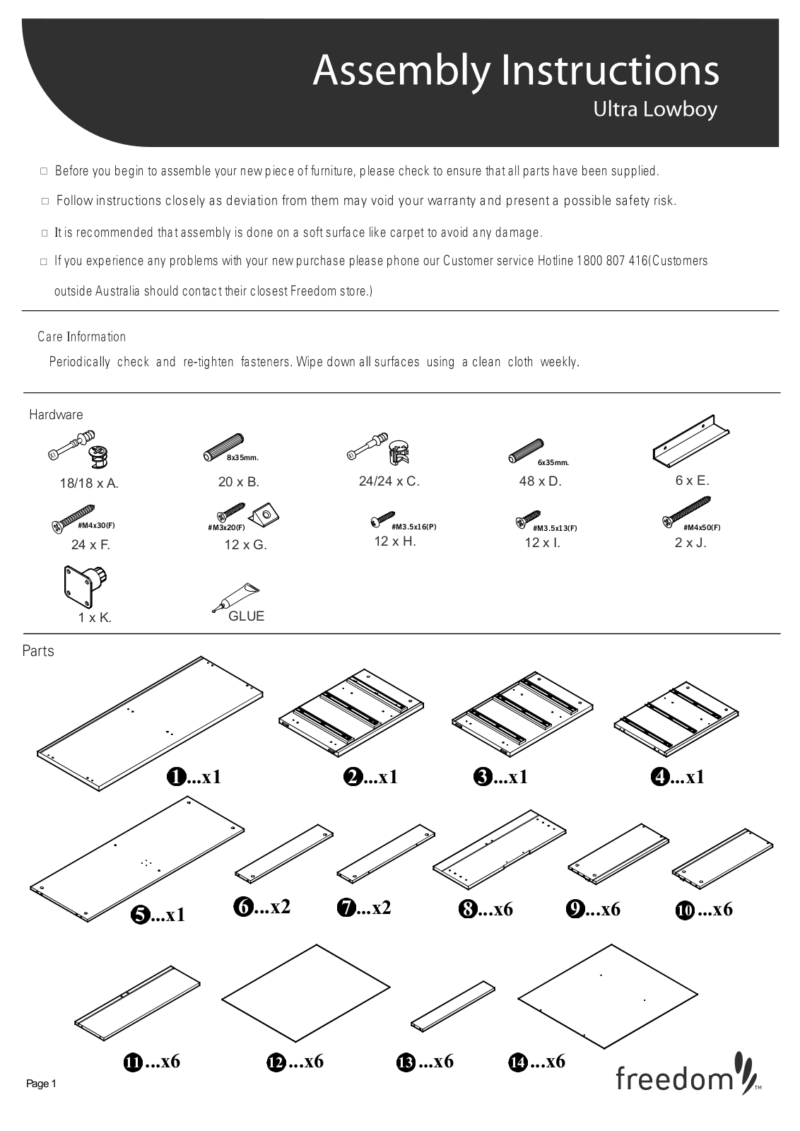 Freedom Ultra Lowboy Assembly Instruction