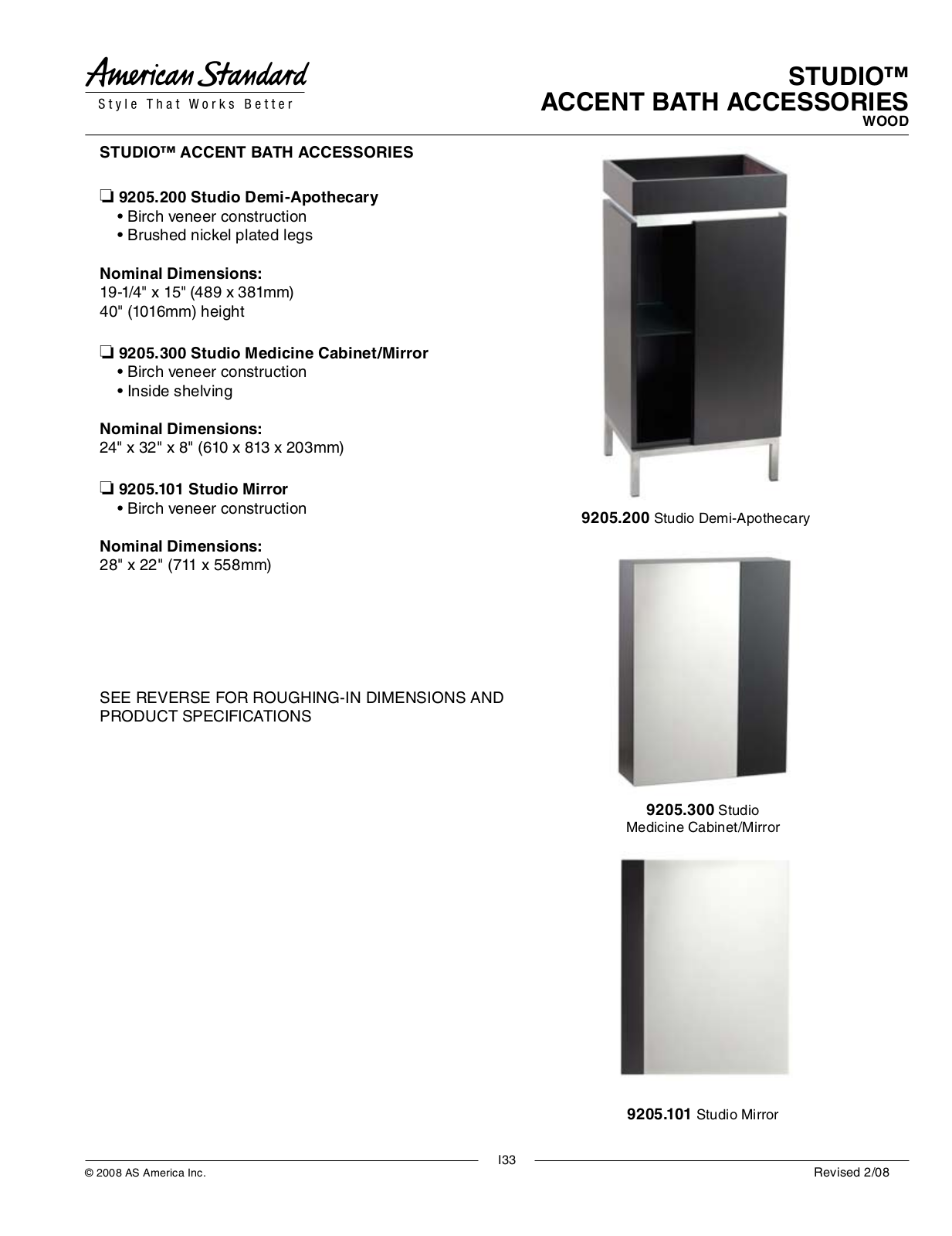 American Standard 9205.200, 9205.101, 9205.300 User Manual