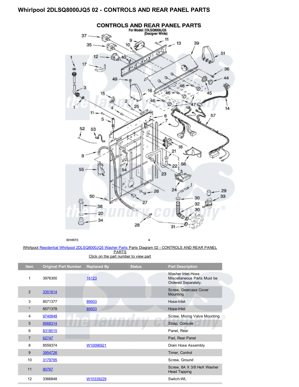 Whirlpool 2DLSQ8000JQ5 Parts Diagram