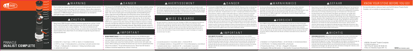 GSI Outdoors Pinnacle Dualist Complete operation manual