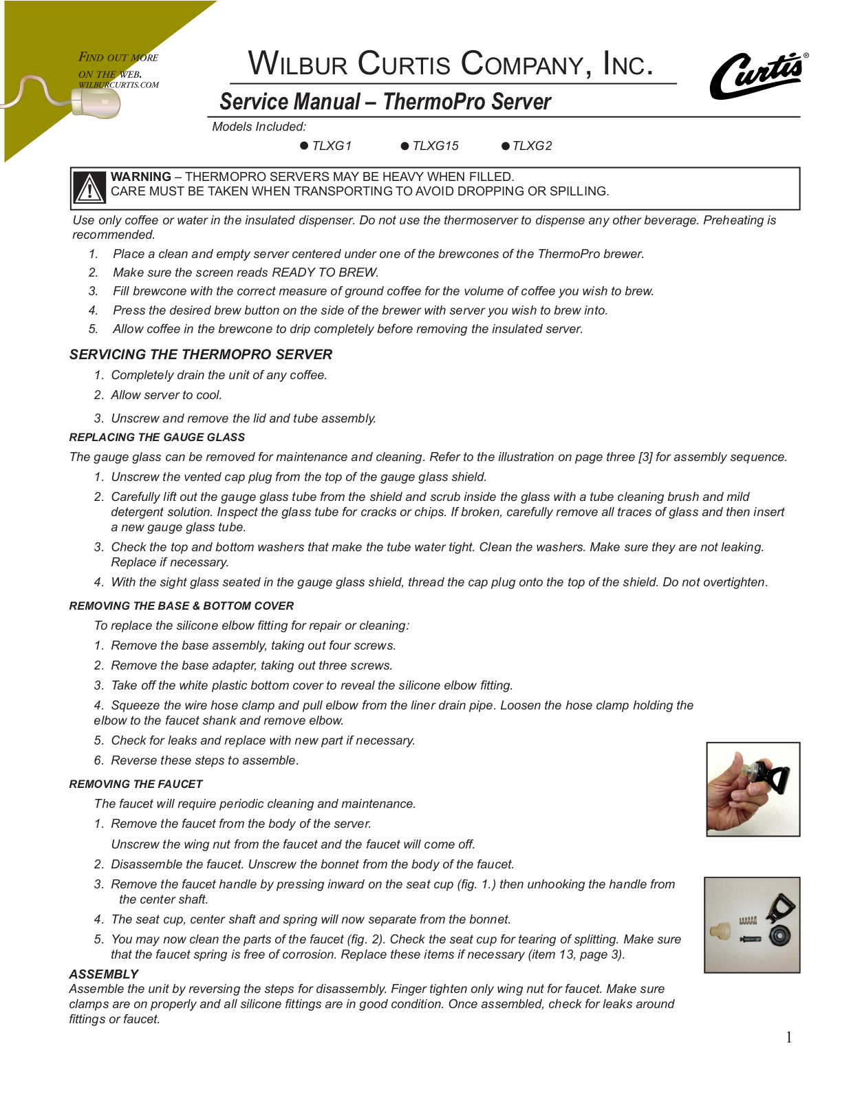 Wilbur Curtis TXSG01 Service Manual