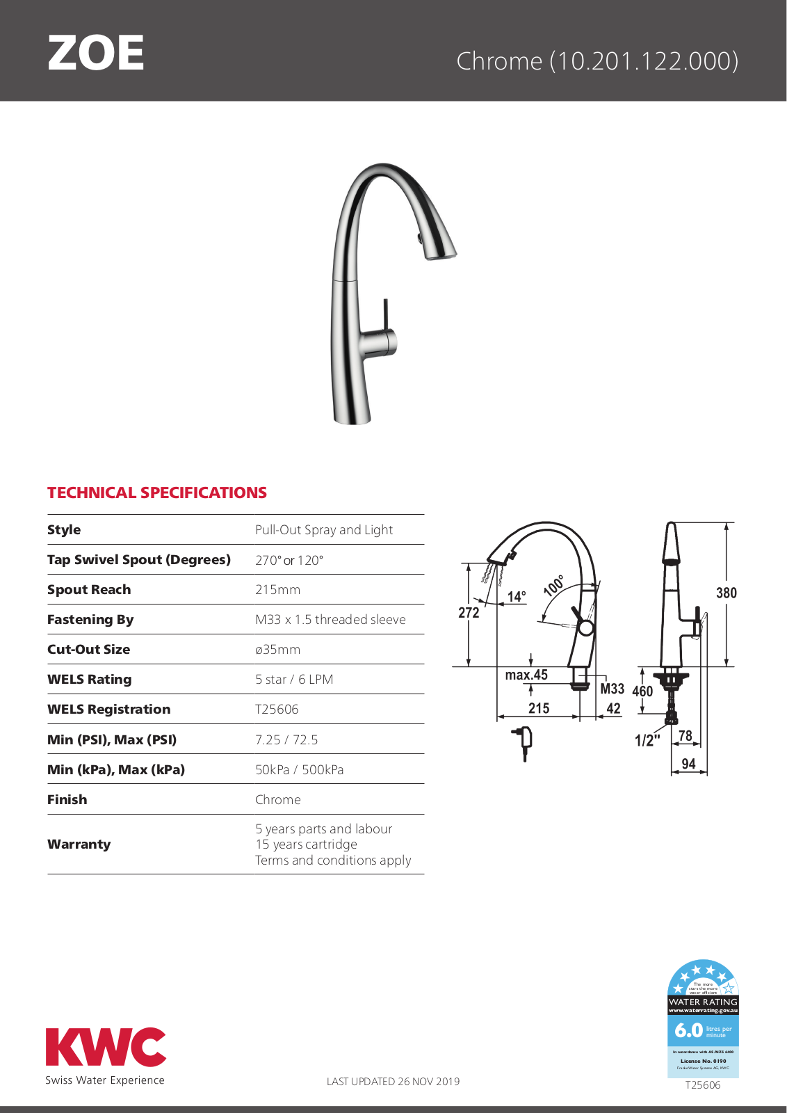 KWC 10201122000 Specifications Sheet