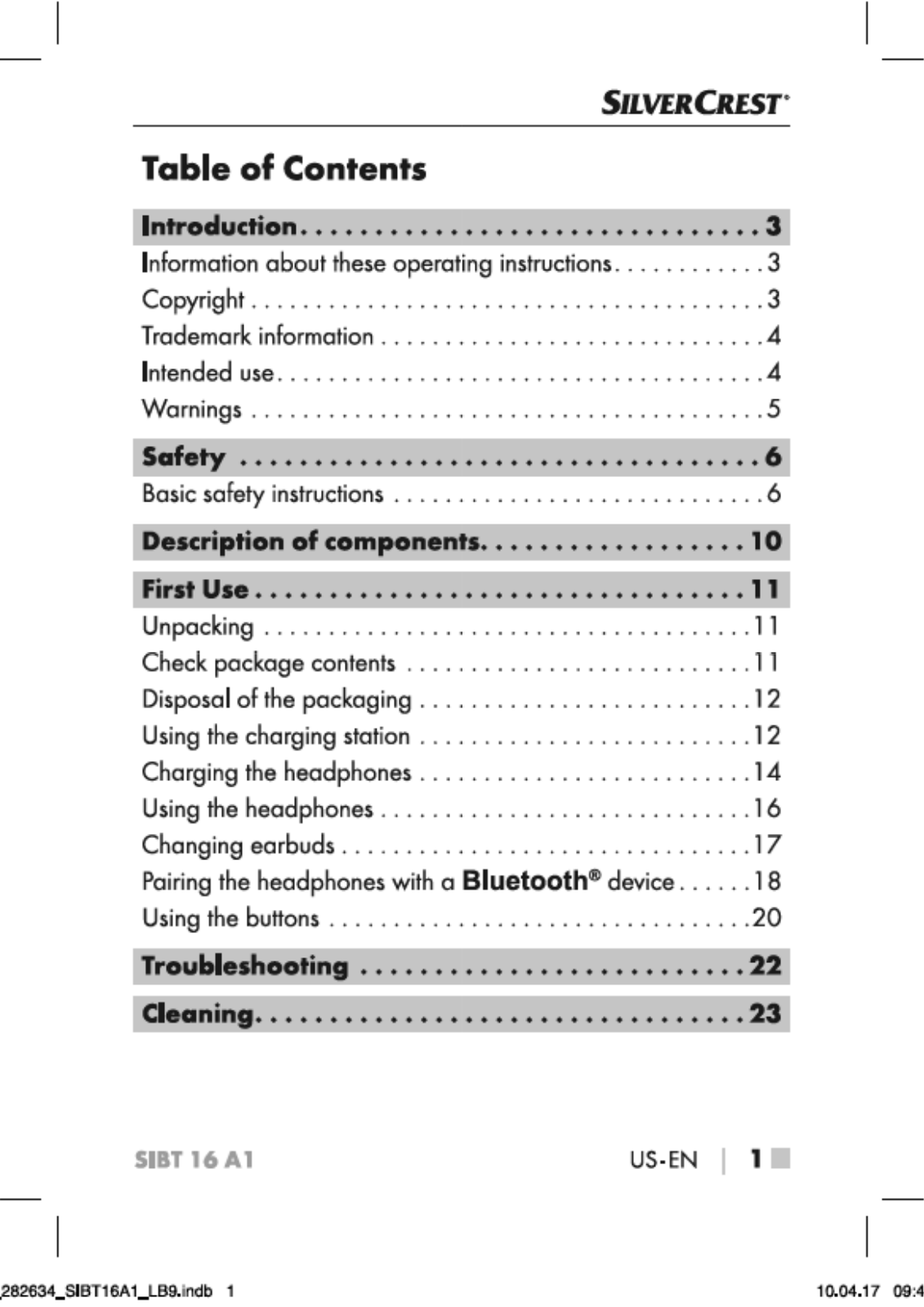 LIDL US SIBT16A1 User Manual