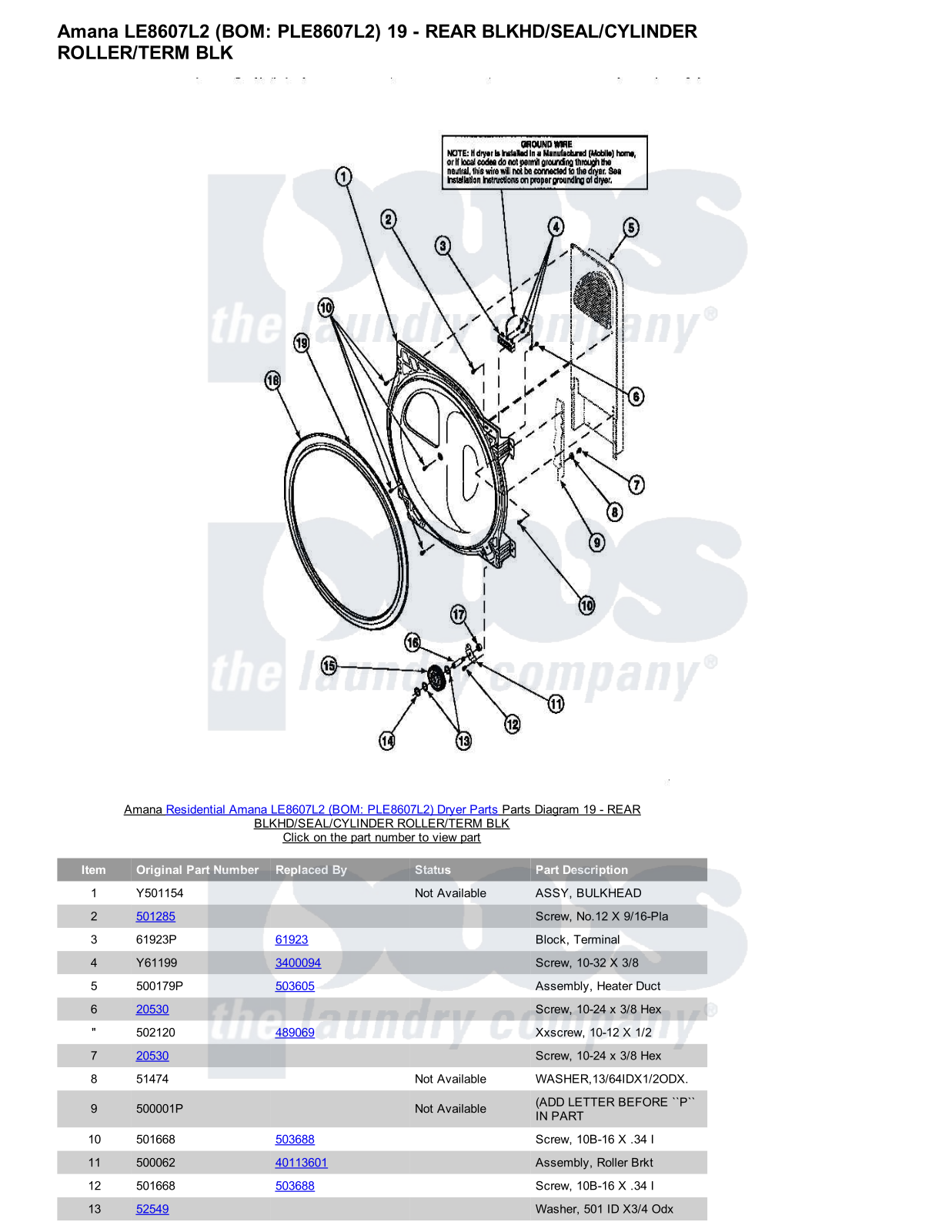 Amana LE8607L2 Parts Diagram