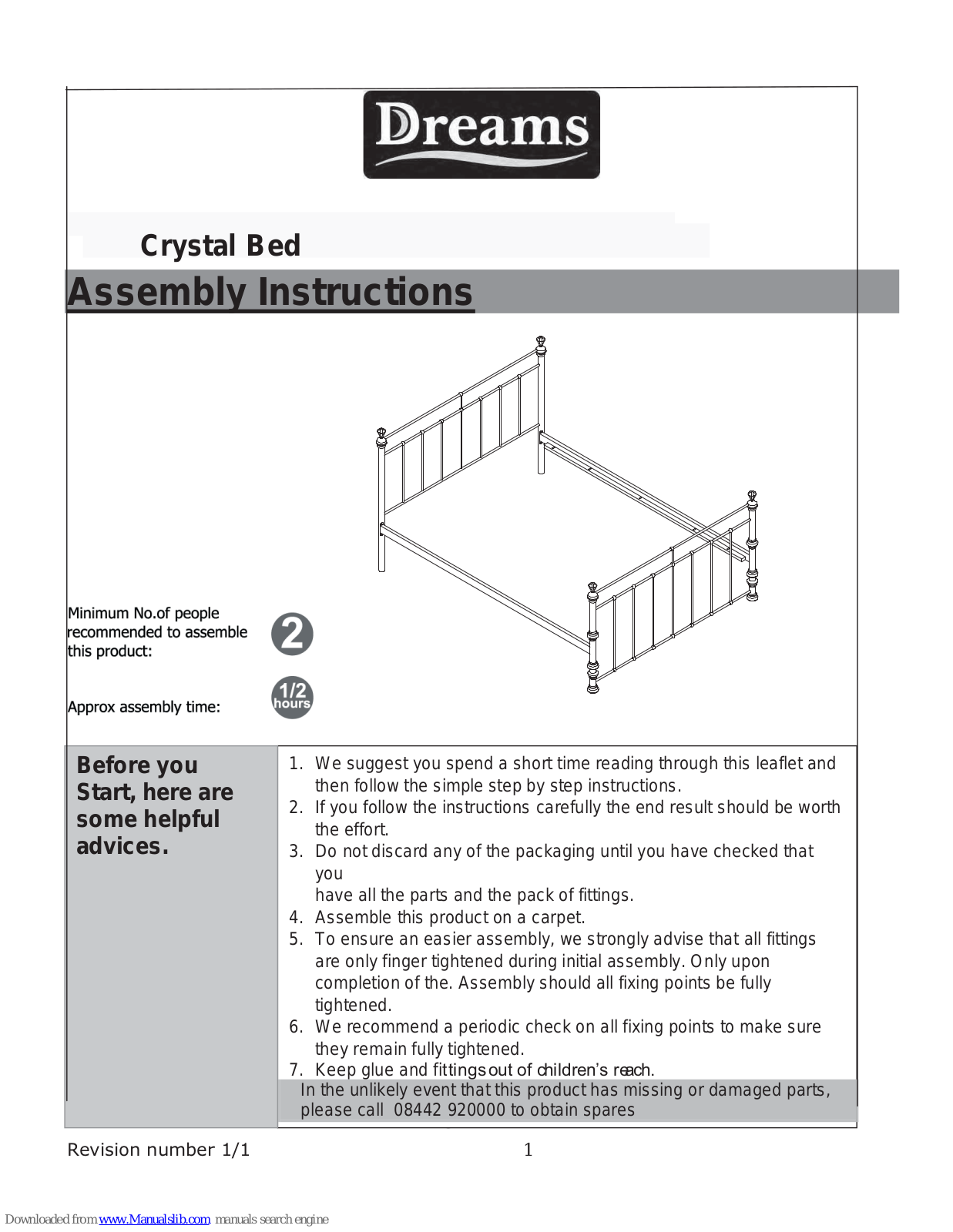 DREAMS Crystal Bed Assembly Instructions Manual