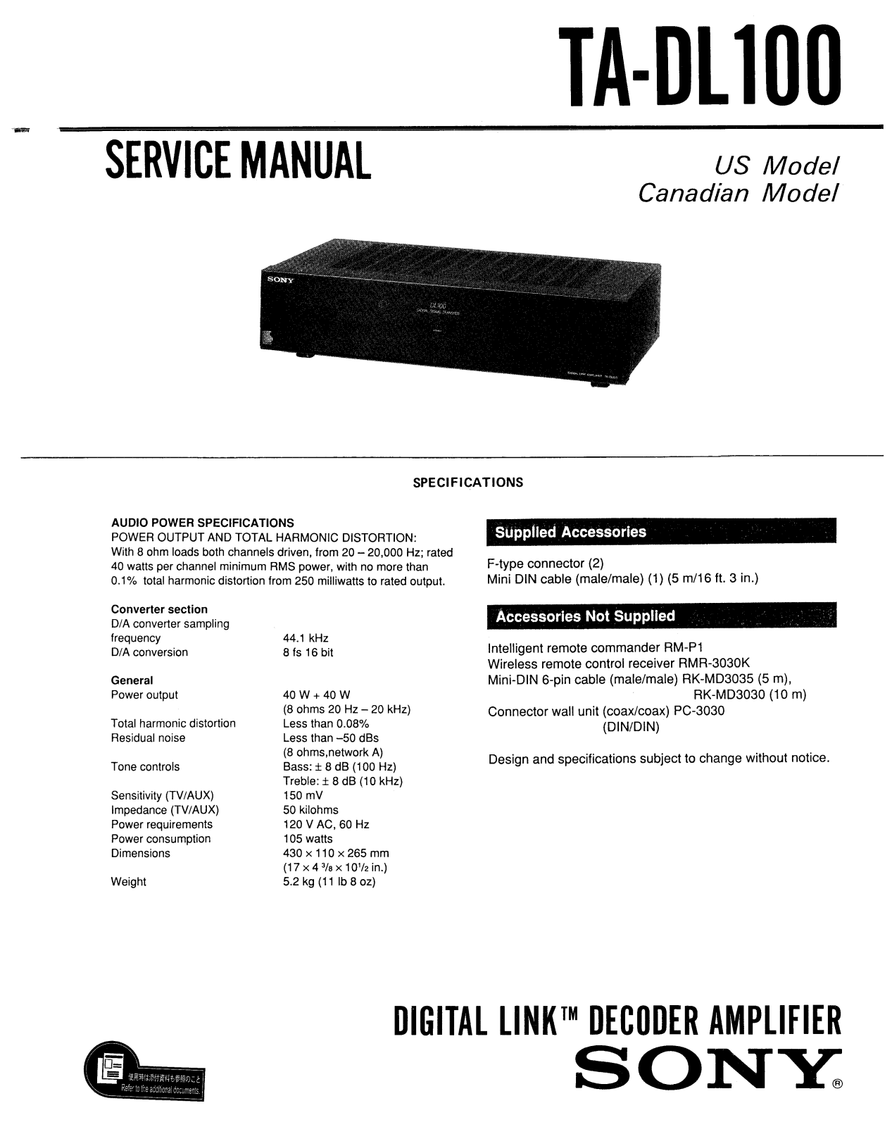 Sony TADL-100 Service manual