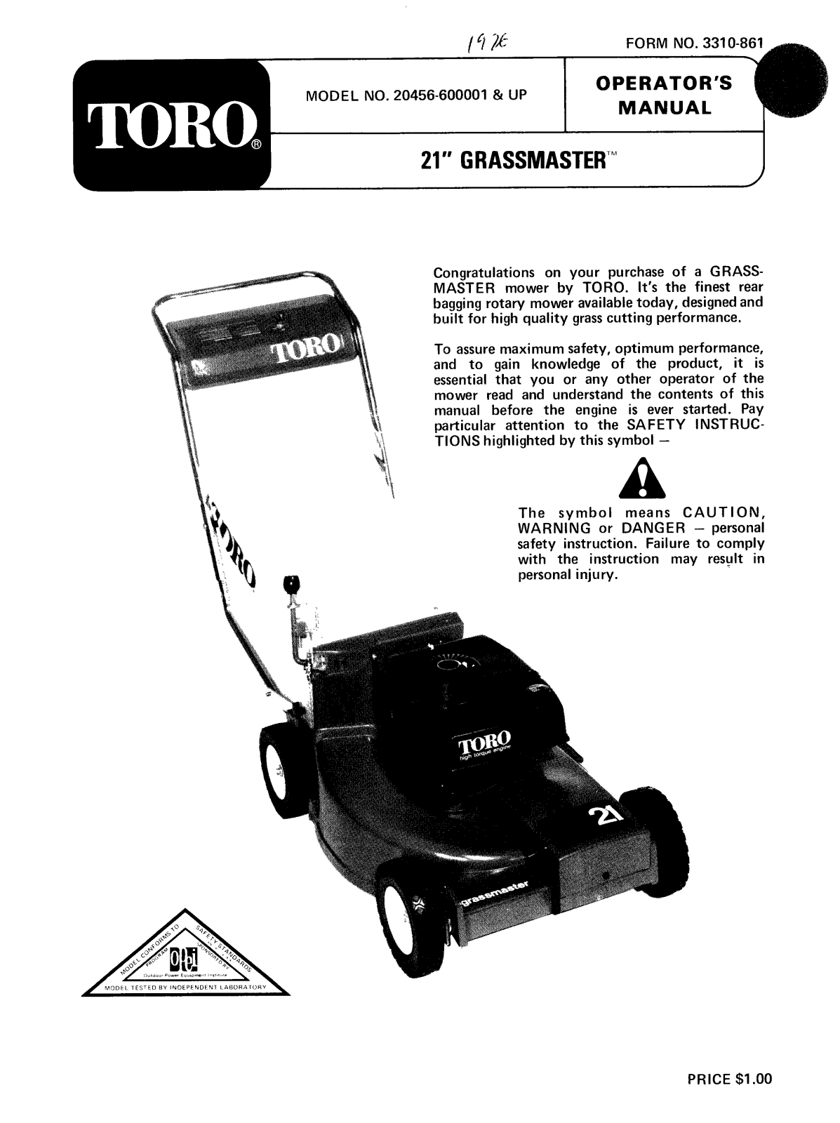 Toro 20456 Operator's Manual