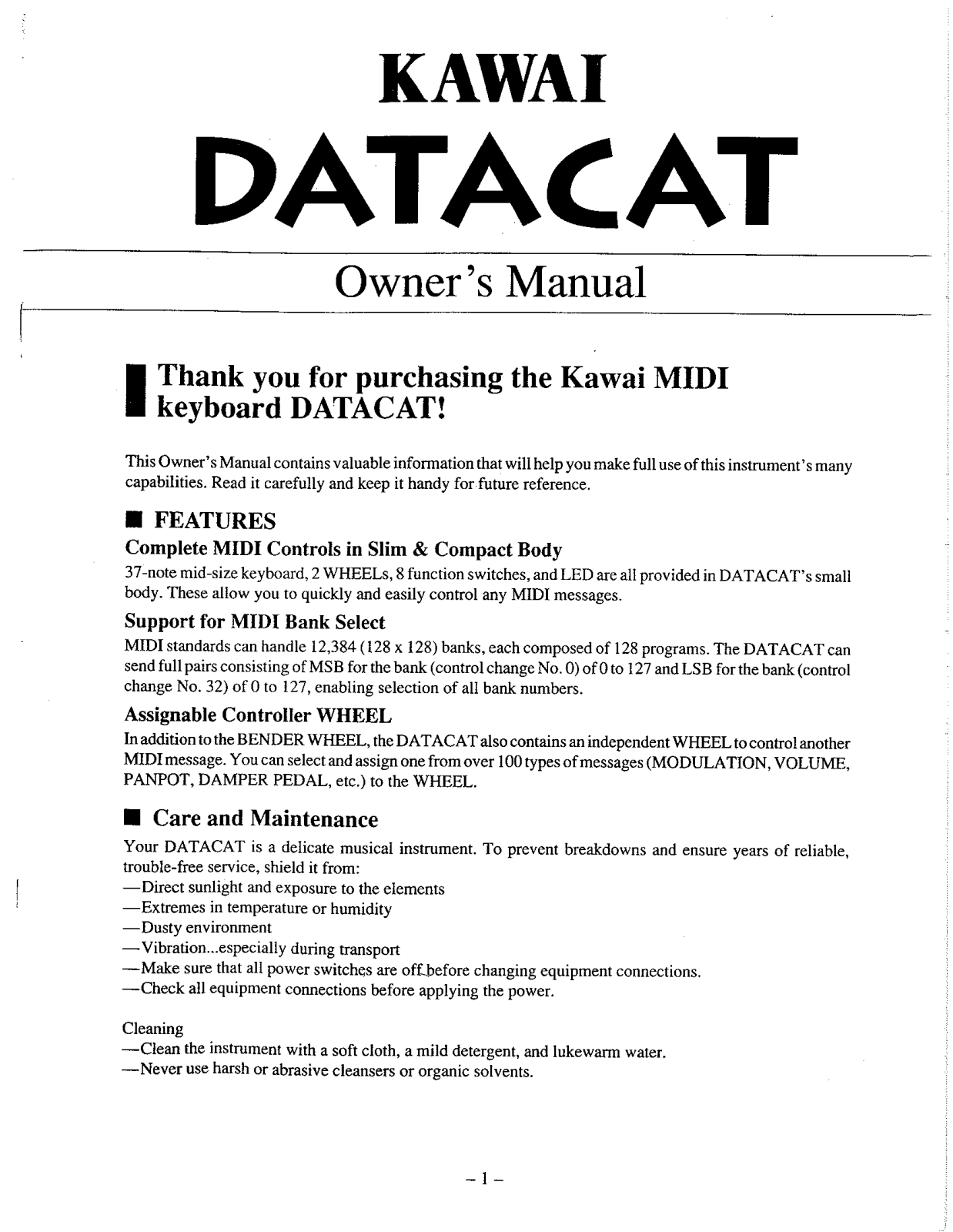 KAWAI DATACAT Owners Manual