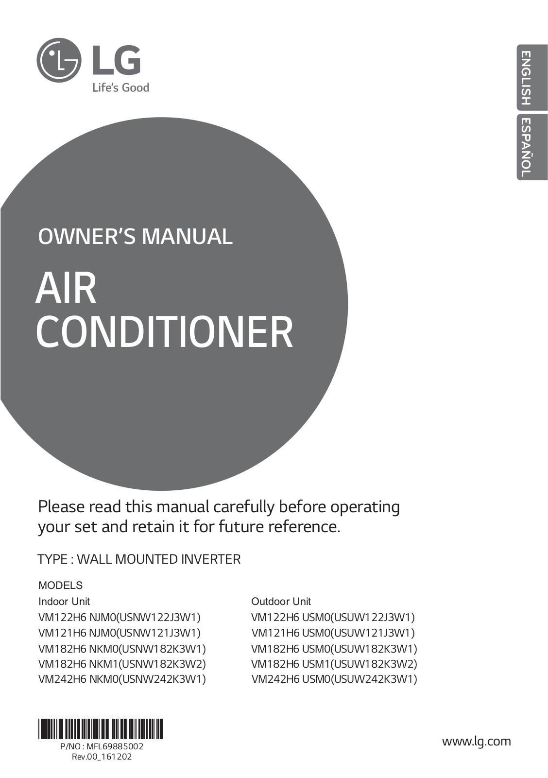 LG VM182H6 user manuals