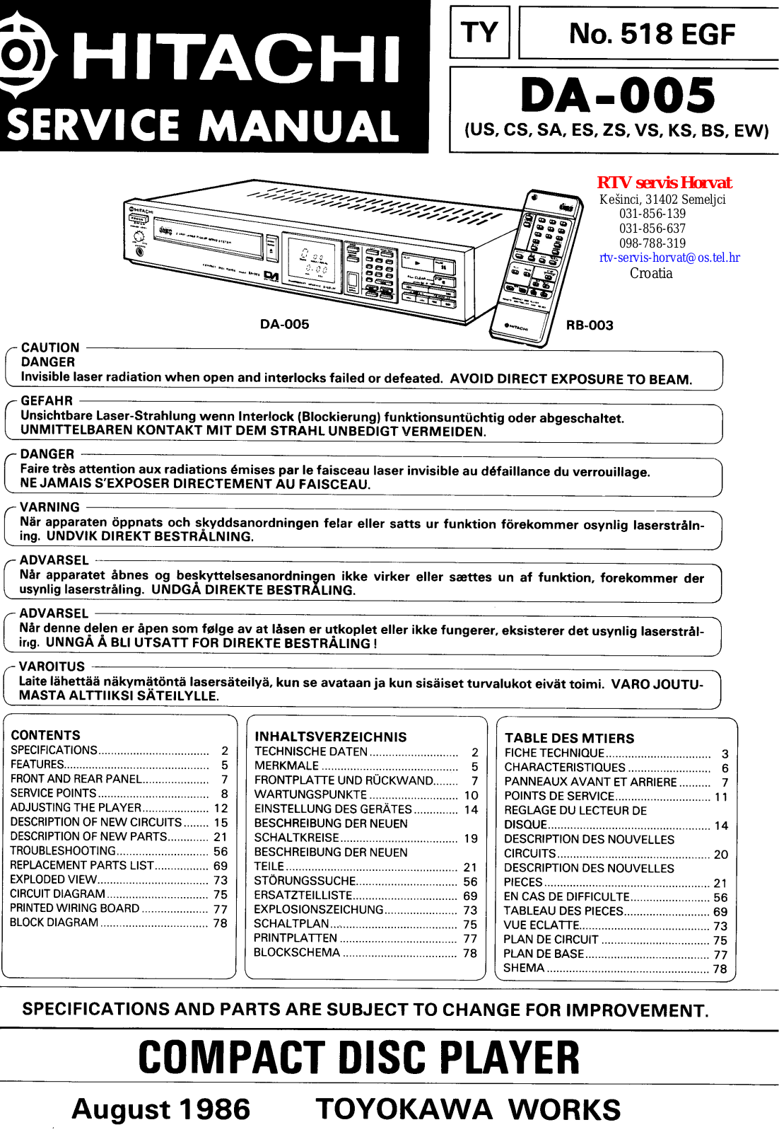 Hitachi DA-005 Service manual